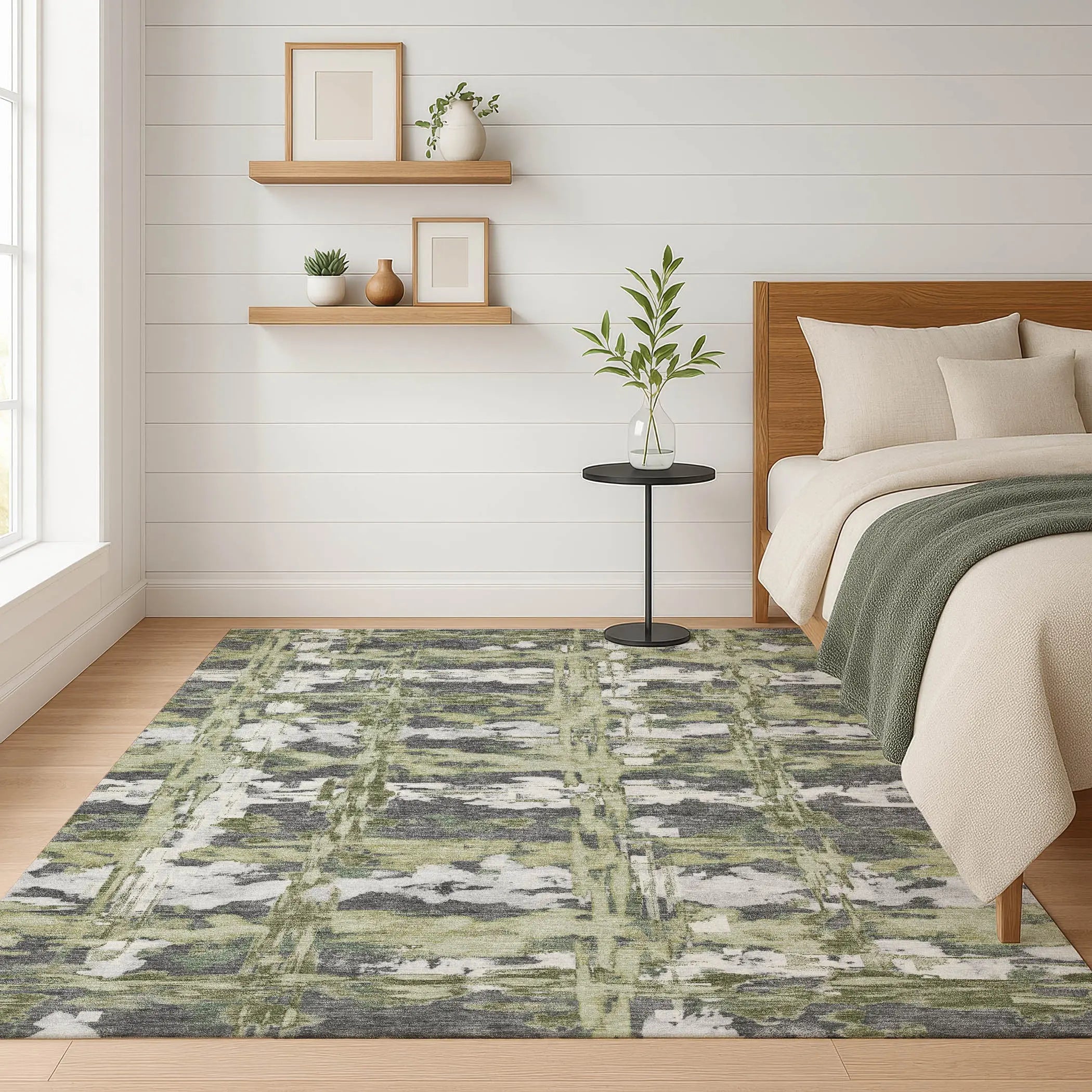 10' X 14' Green And Gray Abstract Washable Indoor Outdoor Area Rug Homeroots Outdoor