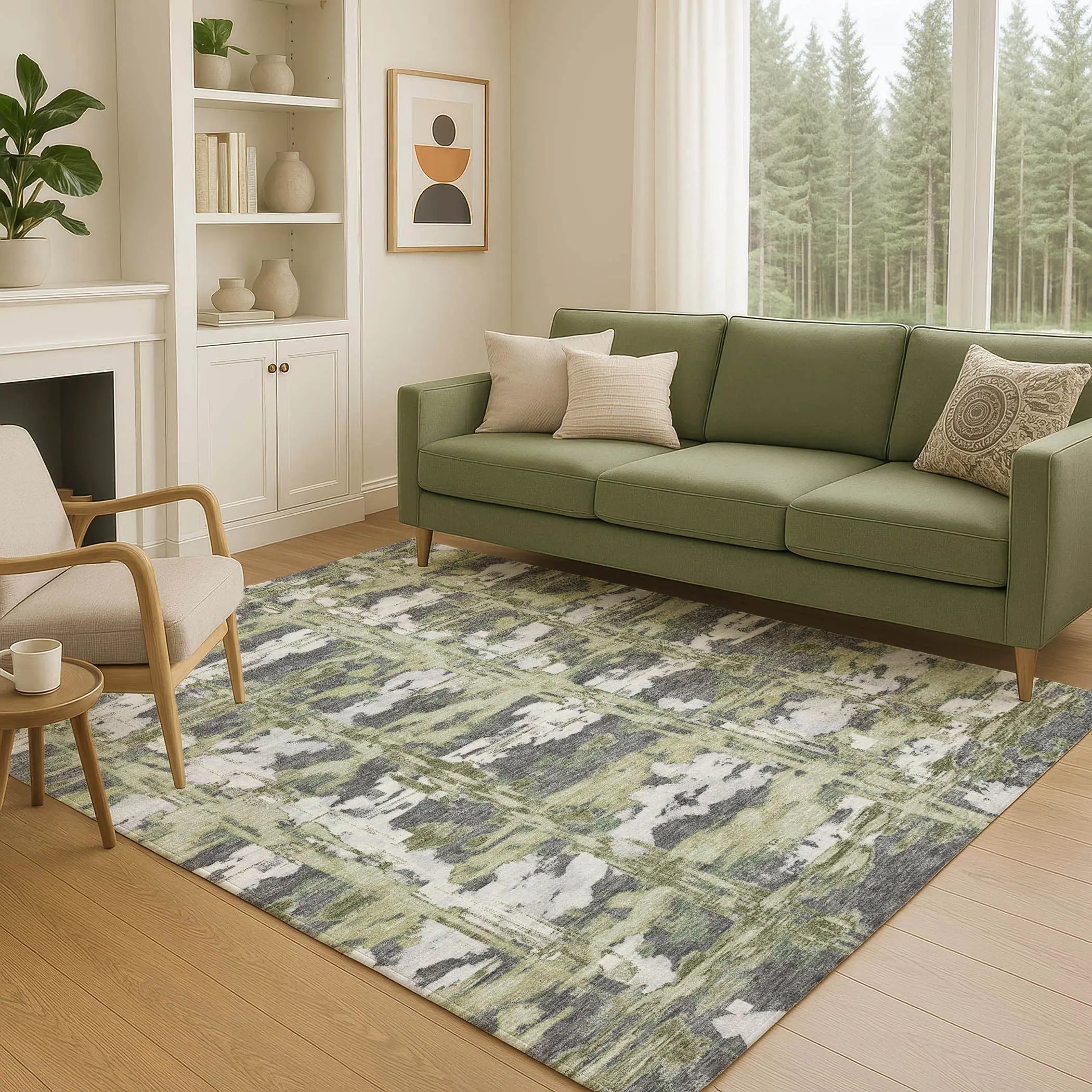 10' X 14' Green And Gray Abstract Washable Indoor Outdoor Area Rug Homeroots Outdoor