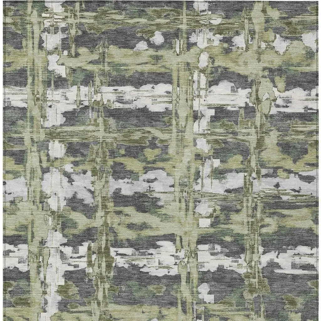 10' X 14' Green And Gray Abstract Washable Indoor Outdoor Area Rug Homeroots Outdoor