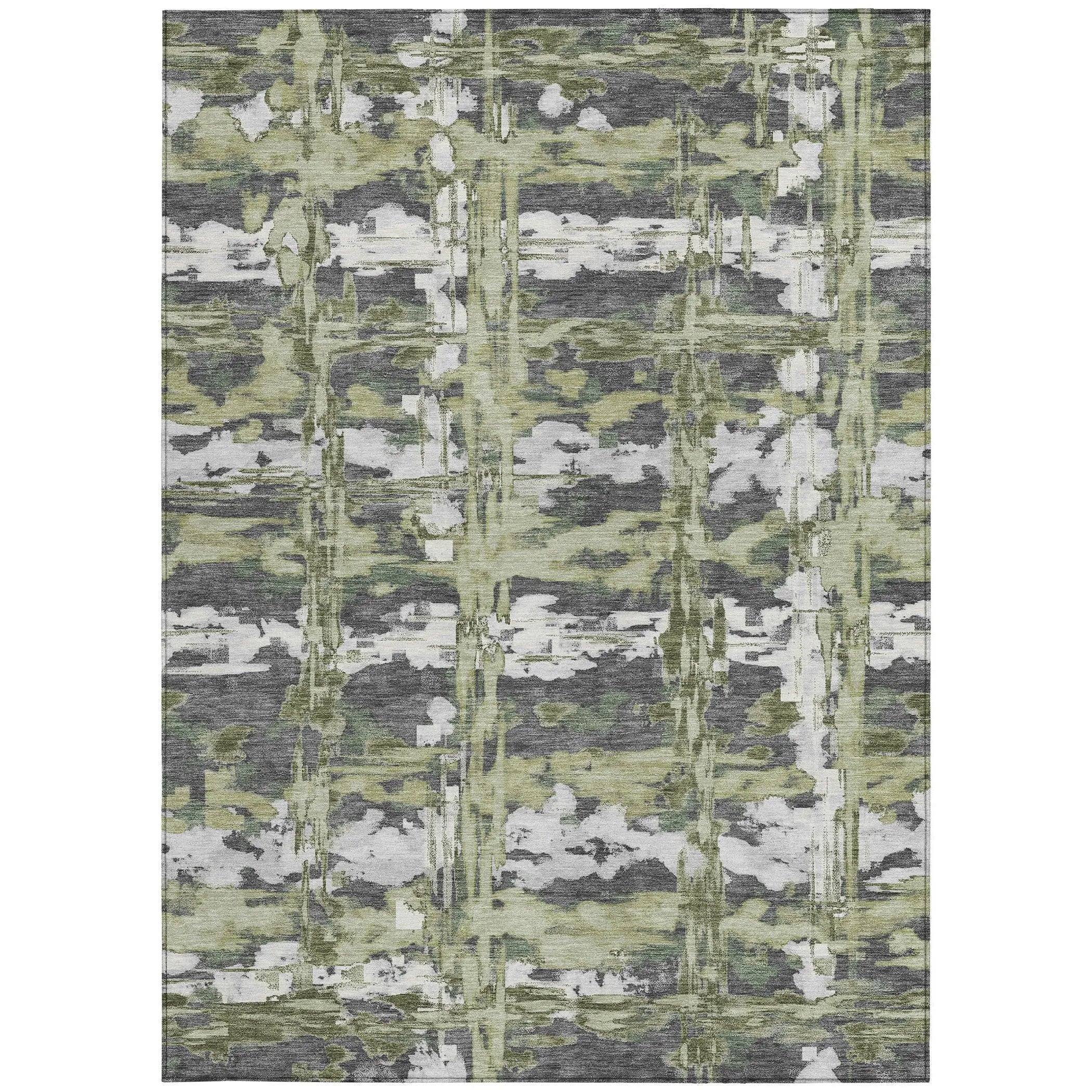 10' X 14' Green And Gray Abstract Washable Indoor Outdoor Area Rug Homeroots Outdoor