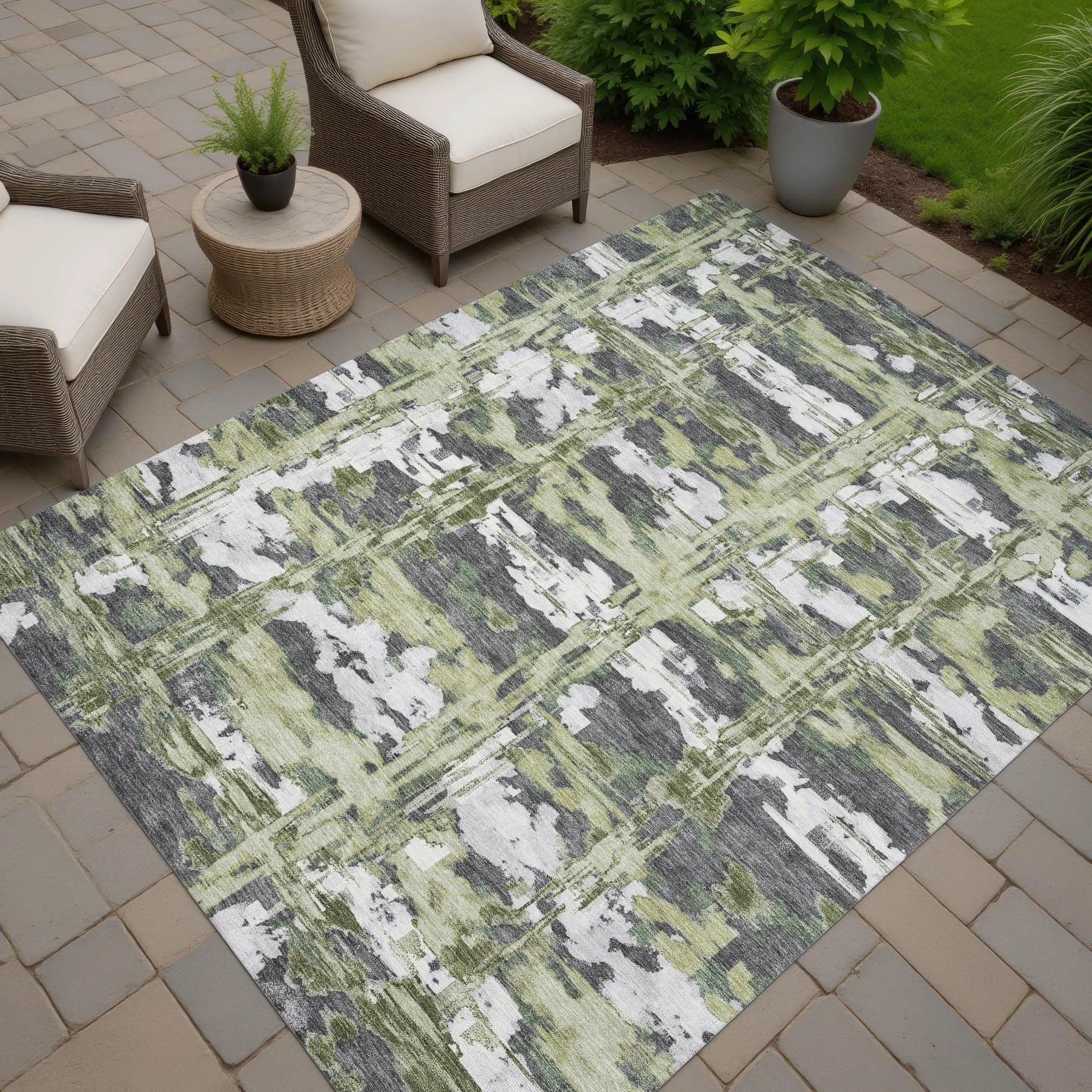 10' X 14' Green And Gray Abstract Washable Indoor Outdoor Area Rug Homeroots Outdoor