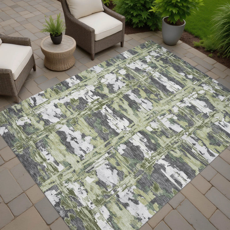 10' X 14' Green And Gray Abstract Washable Indoor Outdoor Area Rug Homeroots Outdoor