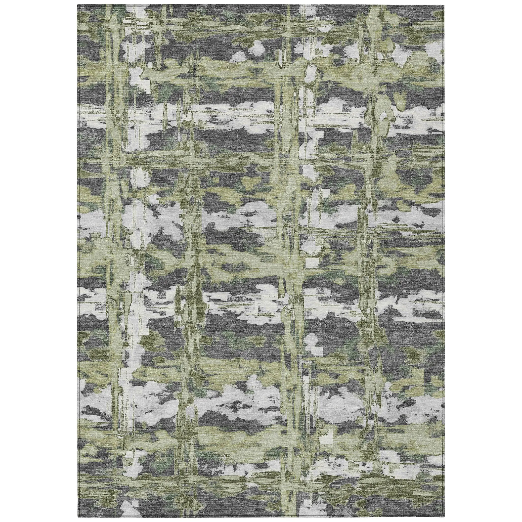 10' X 14' Green And Gray Abstract Washable Indoor Outdoor Area Rug Homeroots Outdoor