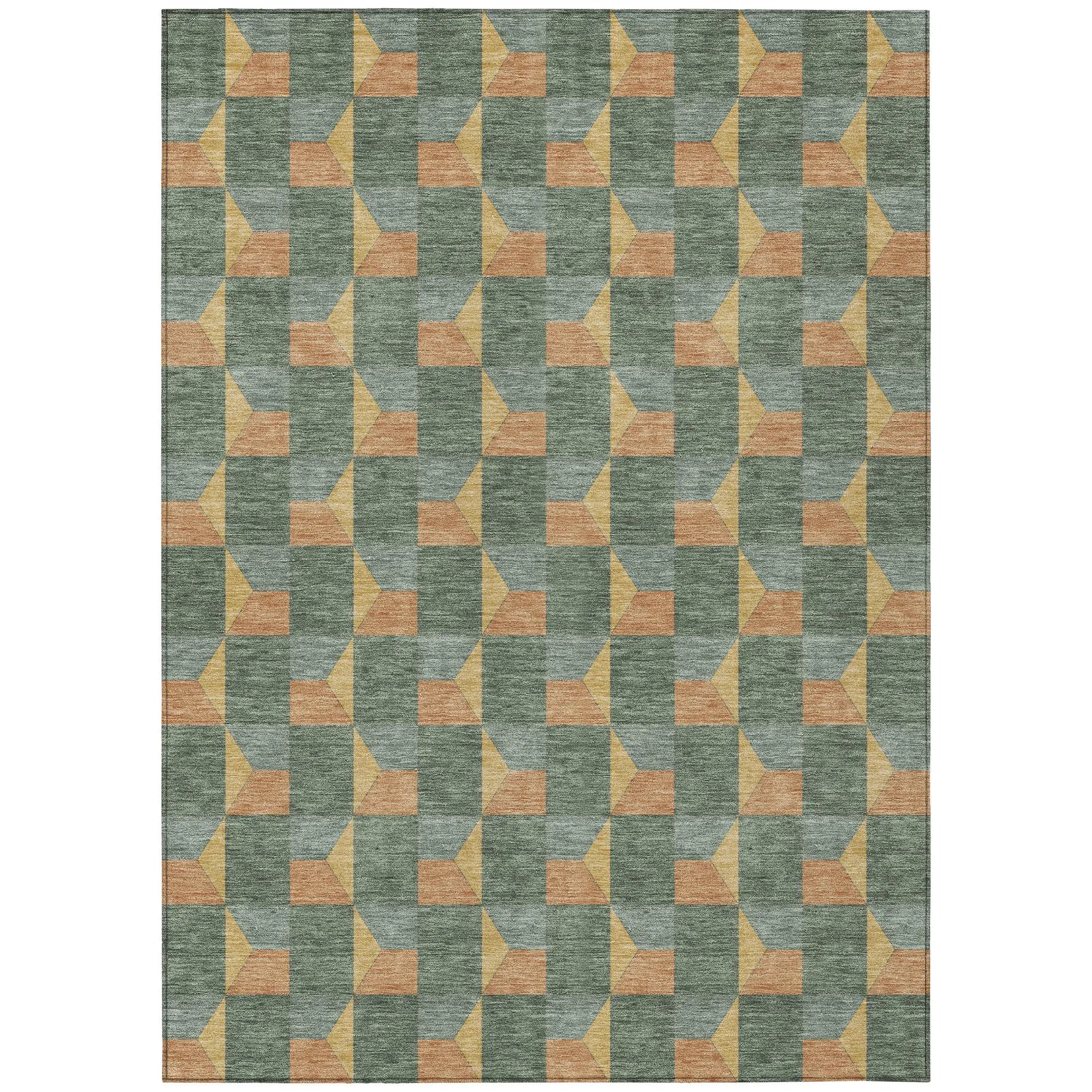 10' X 14' Green And Gray Geometric Washable Indoor Outdoor Area Rug Homeroots Outdoor