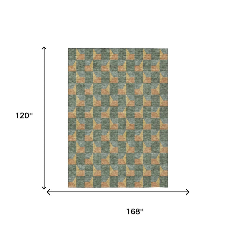 10' X 14' Green And Gray Geometric Washable Indoor Outdoor Area Rug Homeroots Outdoor