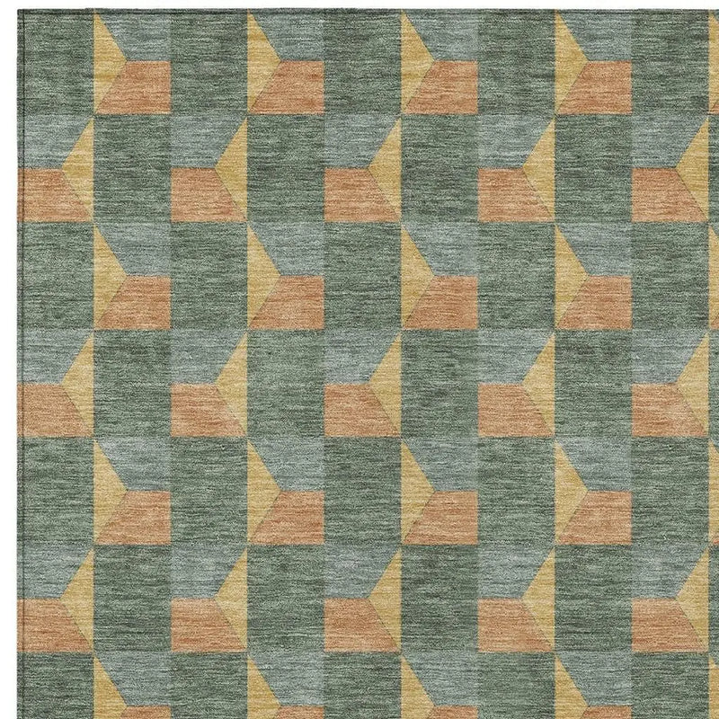 10' X 14' Green And Gray Geometric Washable Indoor Outdoor Area Rug Homeroots Outdoor