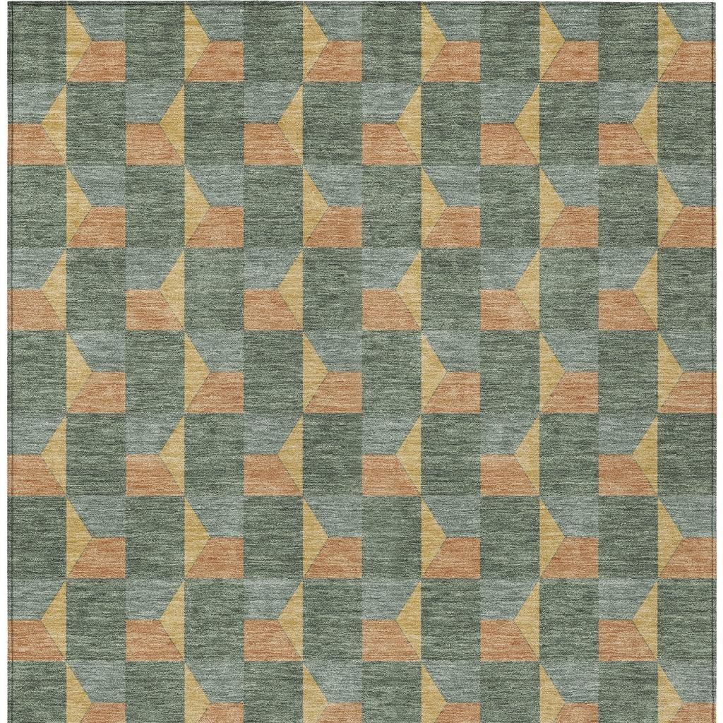 10' X 14' Green And Gray Geometric Washable Indoor Outdoor Area Rug Homeroots Outdoor