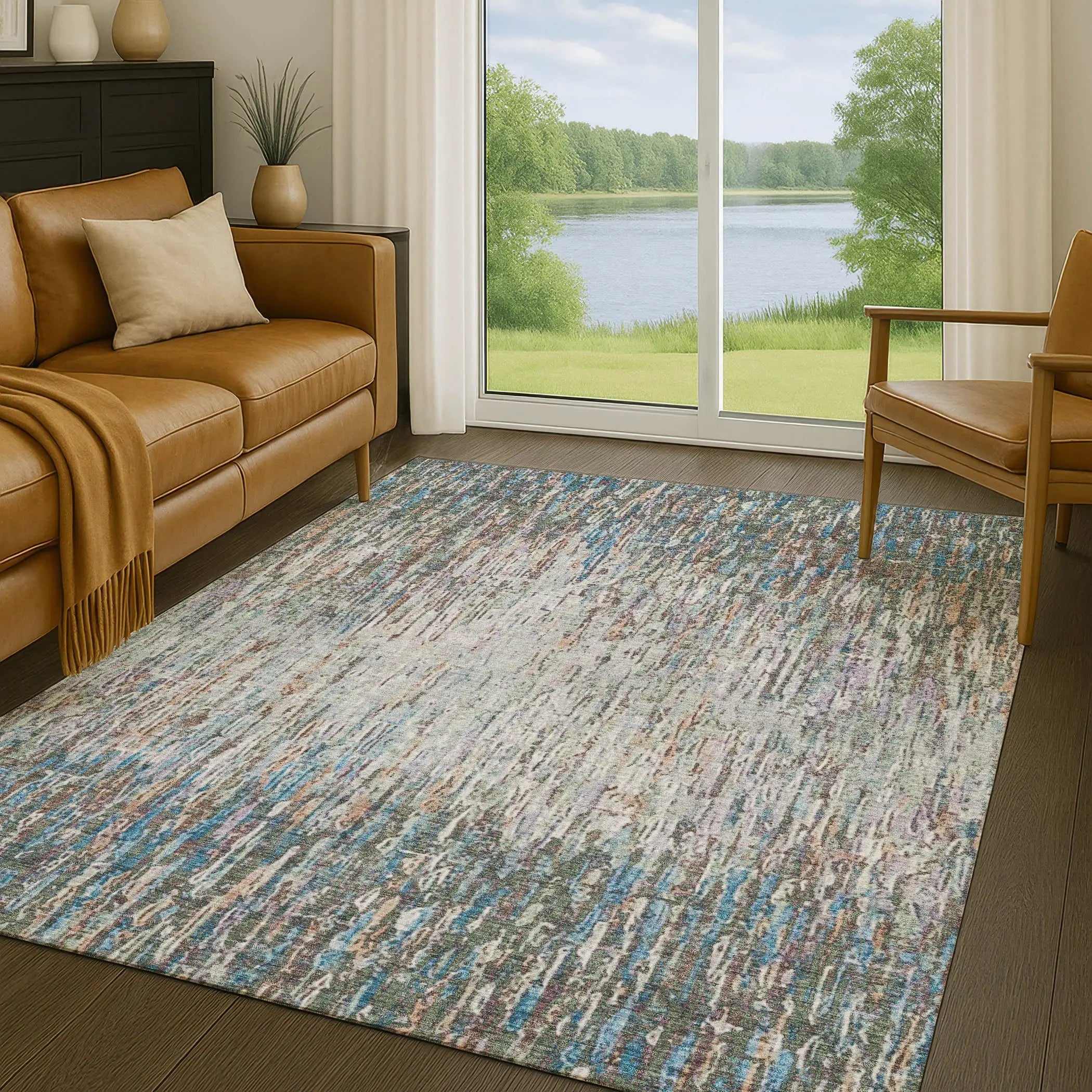 10' X 14' Green And Gray Striped Washable Indoor Outdoor Area Rug Homeroots Outdoor