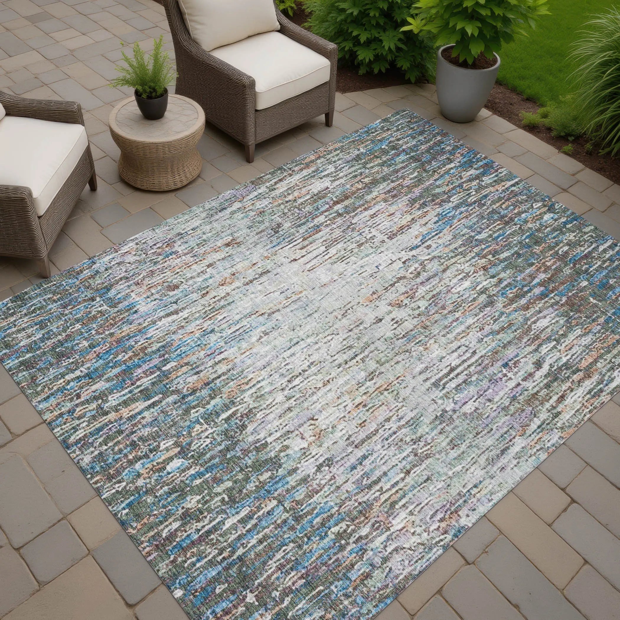 10' X 14' Green And Gray Striped Washable Indoor Outdoor Area Rug Homeroots Outdoor