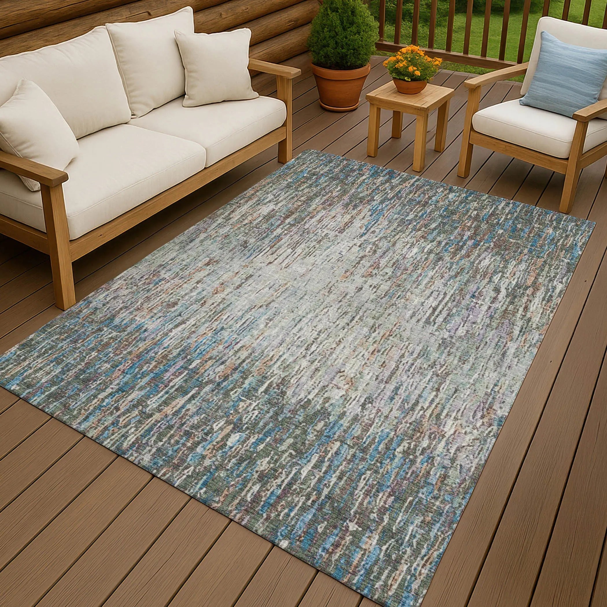 10' X 14' Green And Gray Striped Washable Indoor Outdoor Area Rug Homeroots Outdoor