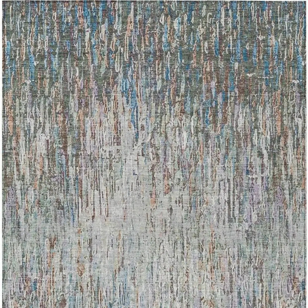 10' X 14' Green And Gray Striped Washable Indoor Outdoor Area Rug Homeroots Outdoor