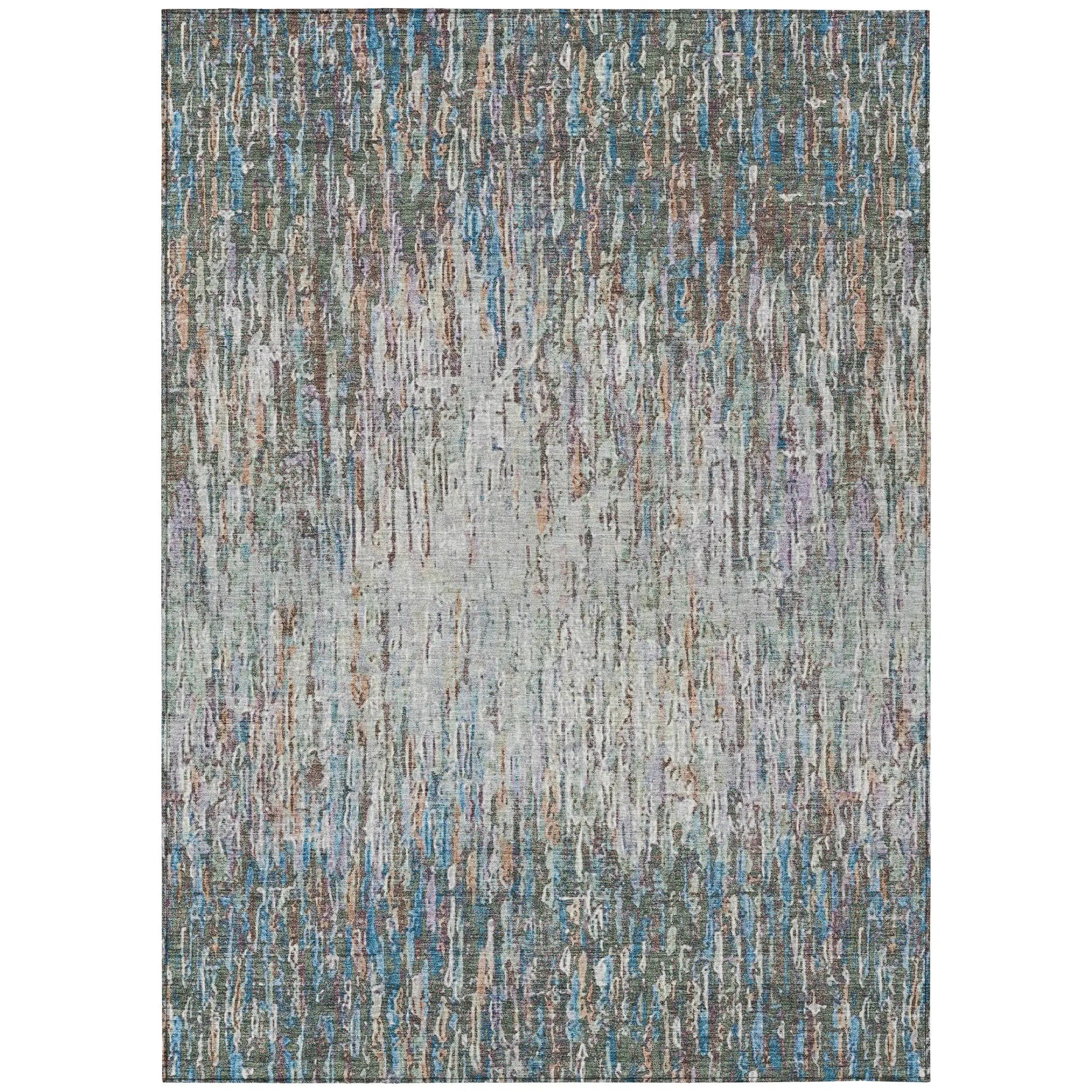 10' X 14' Green And Gray Striped Washable Indoor Outdoor Area Rug Homeroots Outdoor