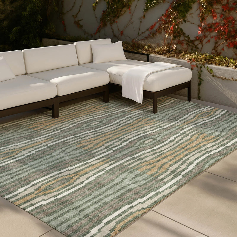 10' X 14' Green And Ivory Abstract Washable Indoor Outdoor Area Rug Homeroots Outdoor
