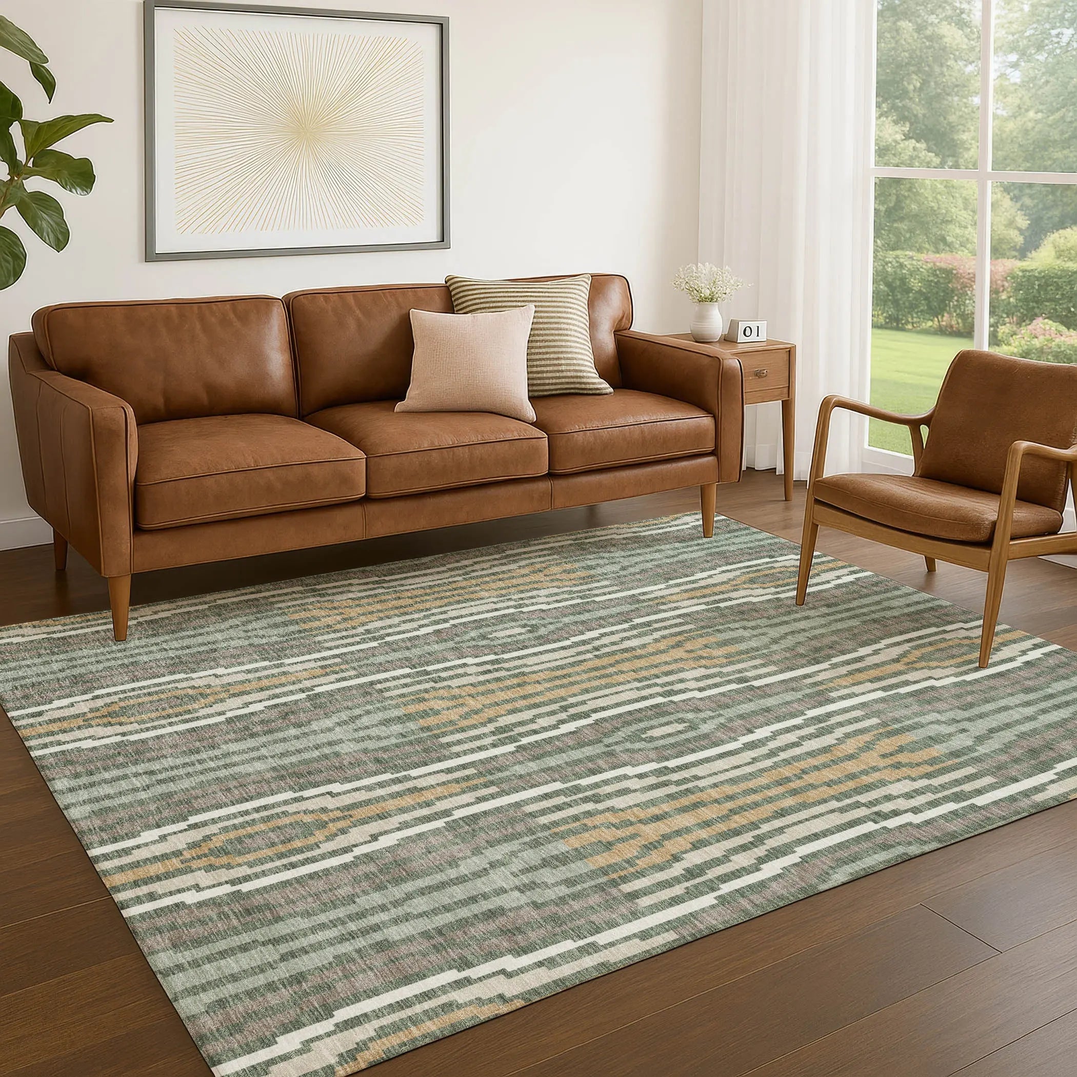 10' X 14' Green And Ivory Abstract Washable Indoor Outdoor Area Rug Homeroots Outdoor