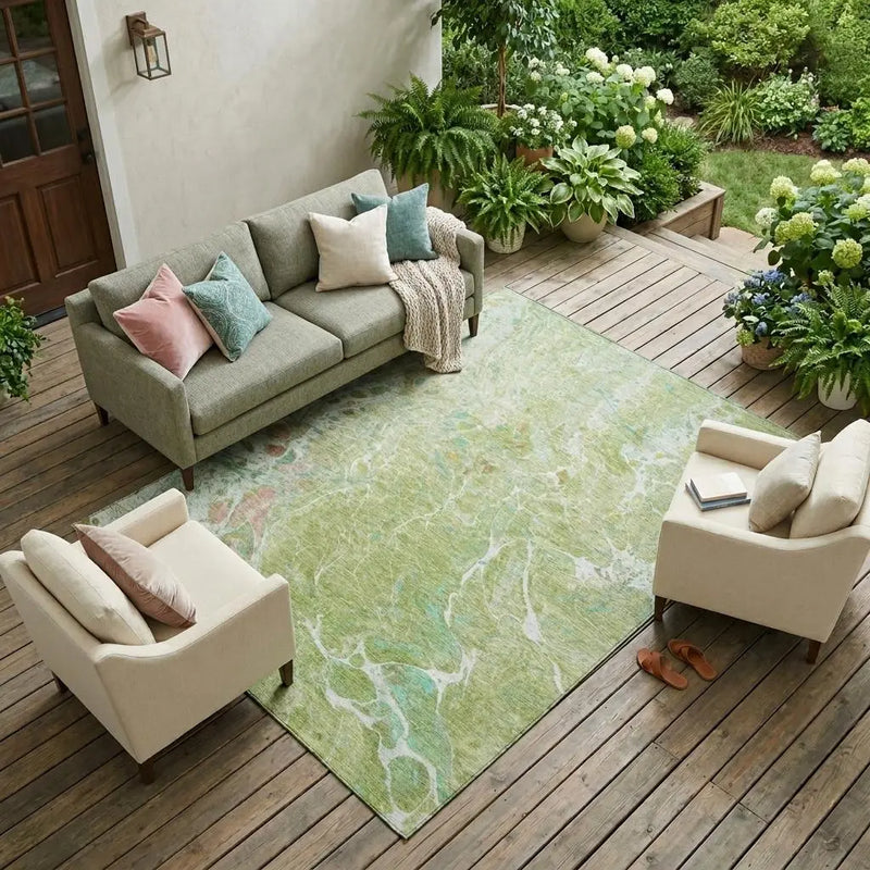 10' X 14' Green And Ivory Abstract Washable Indoor Outdoor Area Rug Homeroots Outdoor