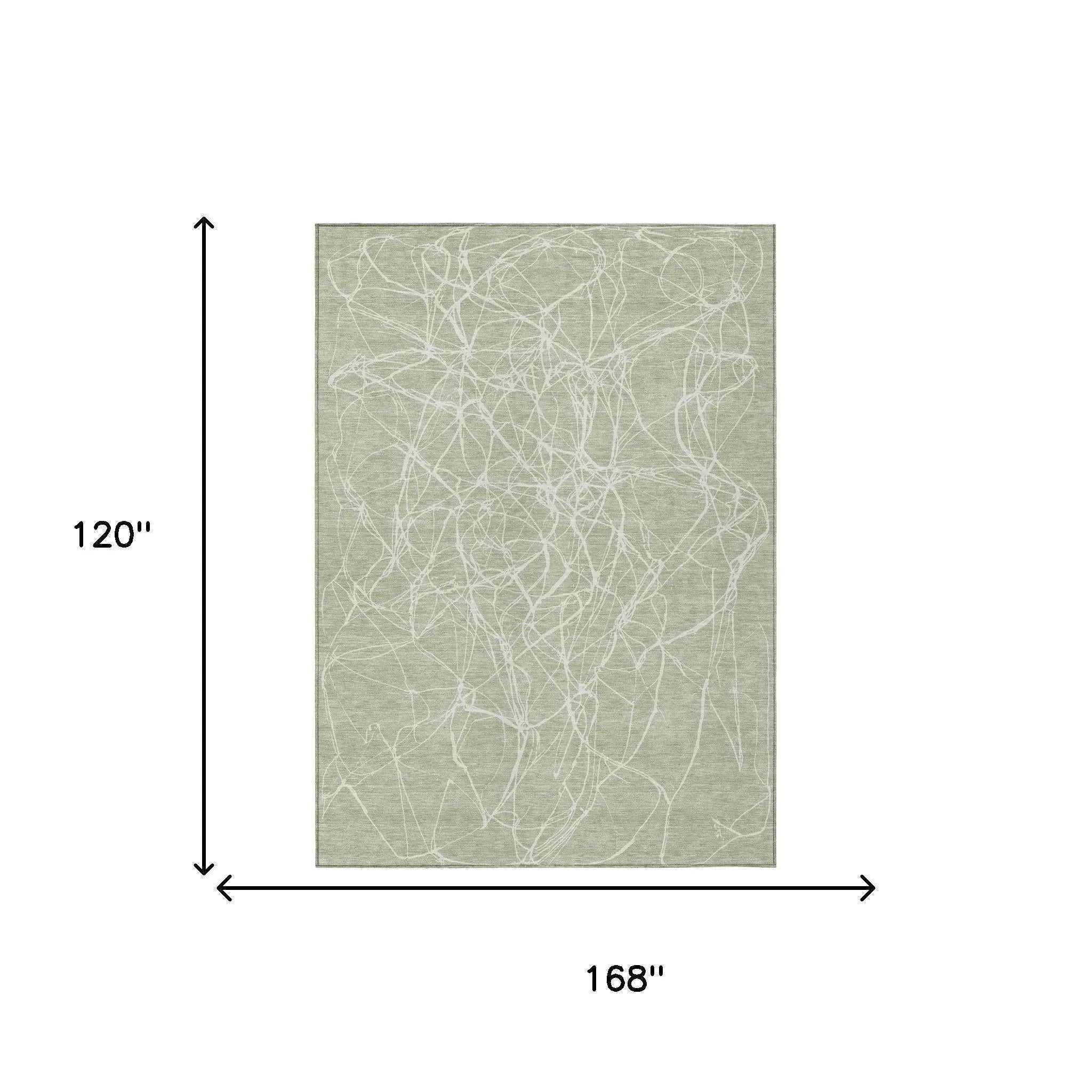 10' X 14' Green And Ivory Abstract Washable Indoor Outdoor Area Rug Homeroots Outdoor