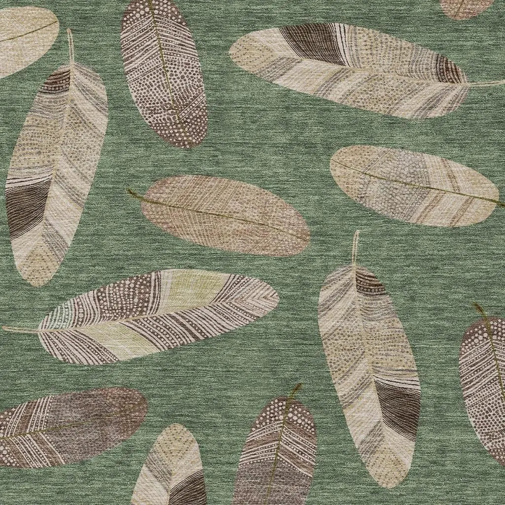 10' X 14' Green And Ivory Botanical Leaves Washable Indoor Outdoor Area Rug Homeroots Outdoor