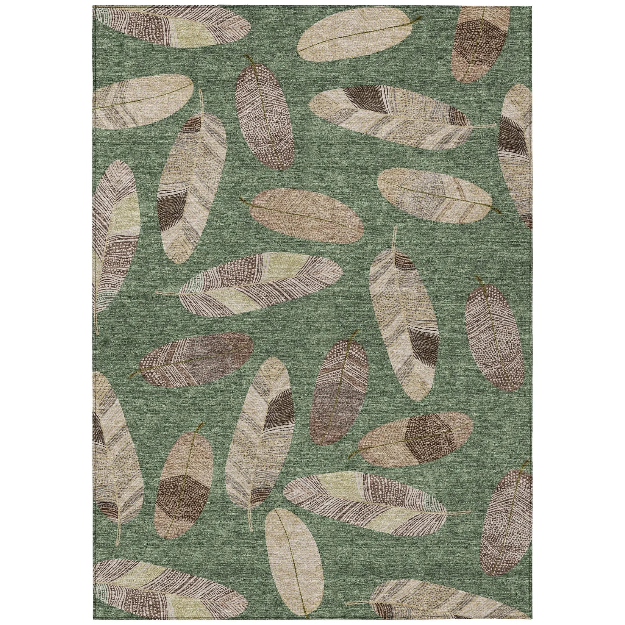10' X 14' Green And Ivory Botanical Leaves Washable Indoor Outdoor Area Rug Homeroots Outdoor