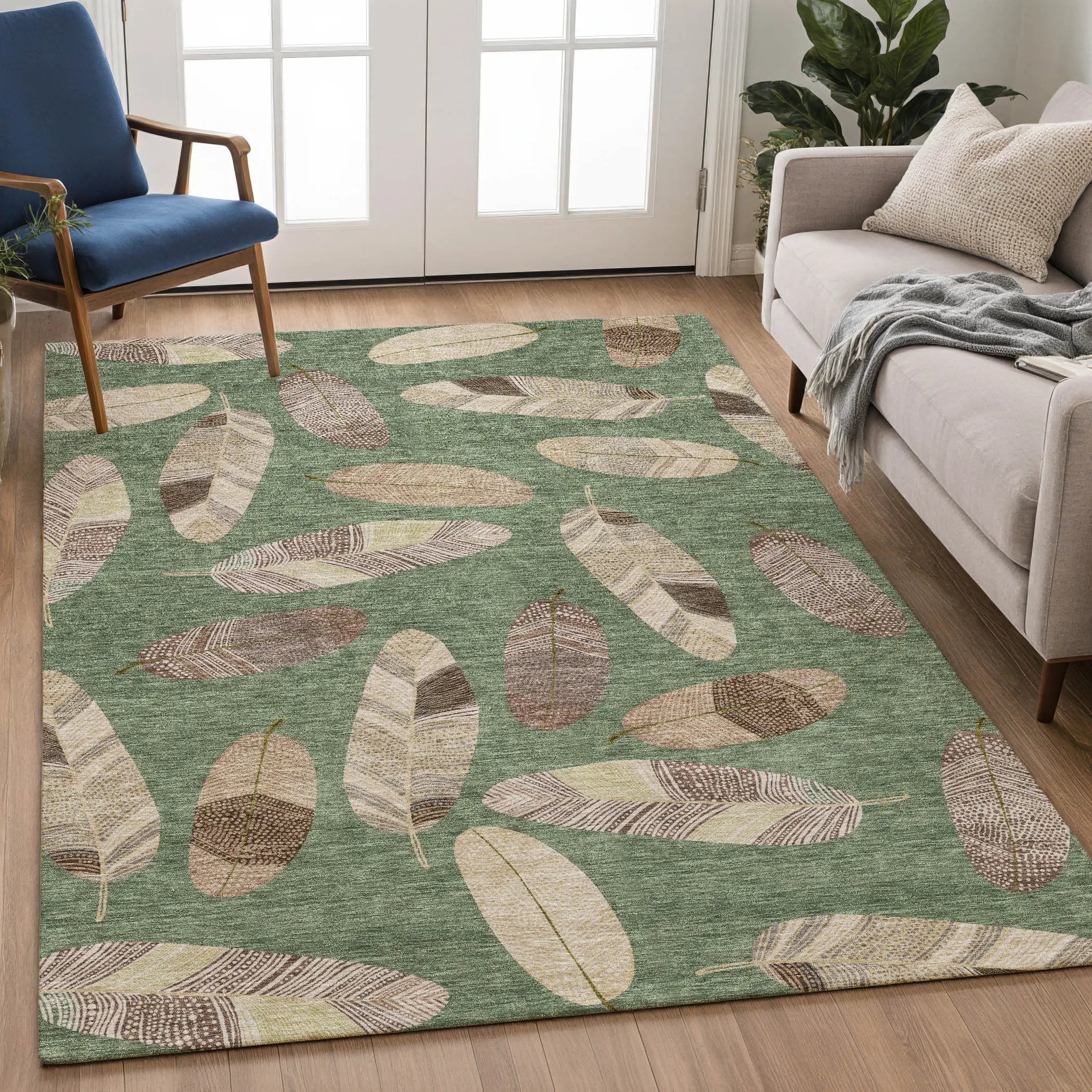 10' X 14' Green And Ivory Botanical Leaves Washable Indoor Outdoor Area Rug Homeroots Outdoor