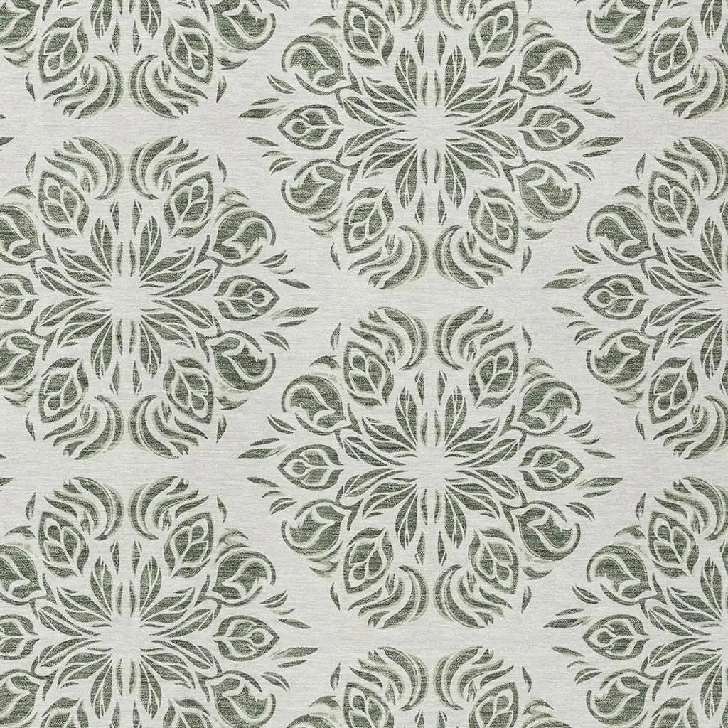 10' X 14' Green And Ivory Damask Washable Indoor Outdoor Area Rug Homeroots Outdoor