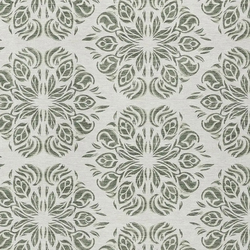 10' X 14' Green And Ivory Damask Washable Indoor Outdoor Area Rug Homeroots Outdoor