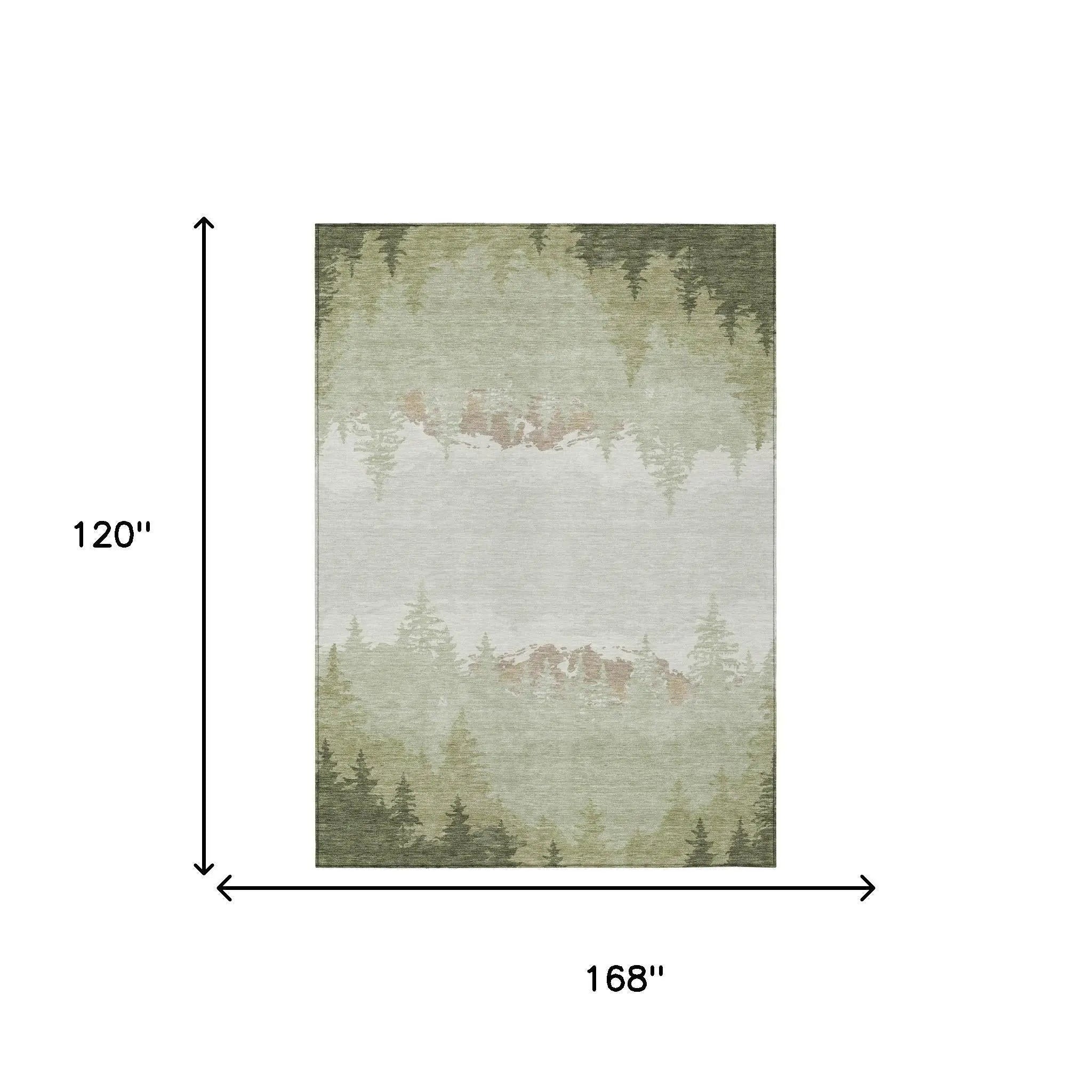 10' X 14' Green And Ivory Floral Washable Indoor Outdoor Area Rug Homeroots Outdoor