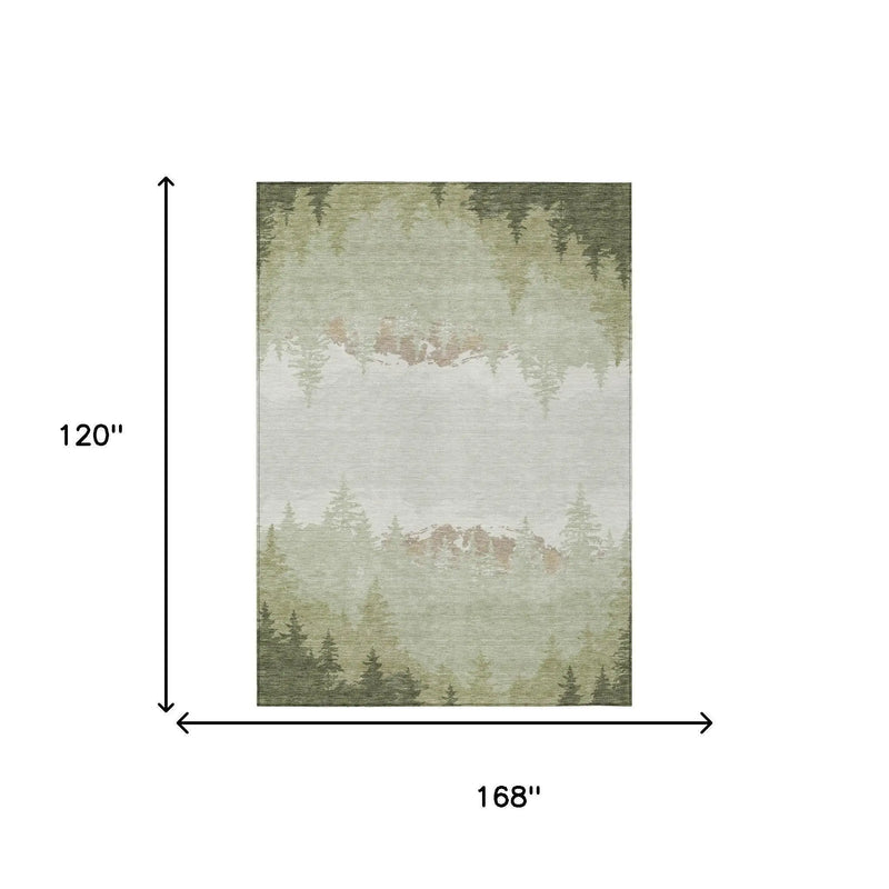 10' X 14' Green And Ivory Floral Washable Indoor Outdoor Area Rug Homeroots Outdoor