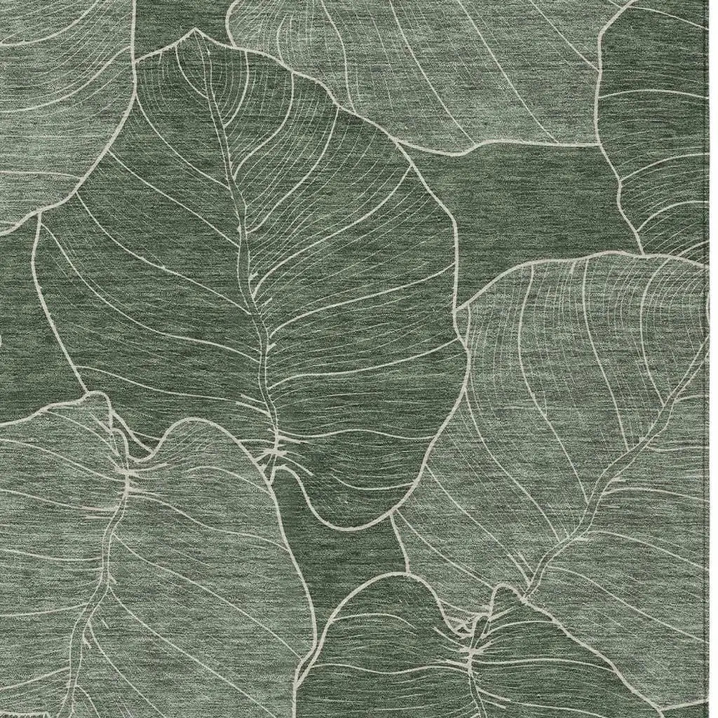 10' X 14' Green And Ivory Floral Washable Indoor Outdoor Area Rug Homeroots Outdoor
