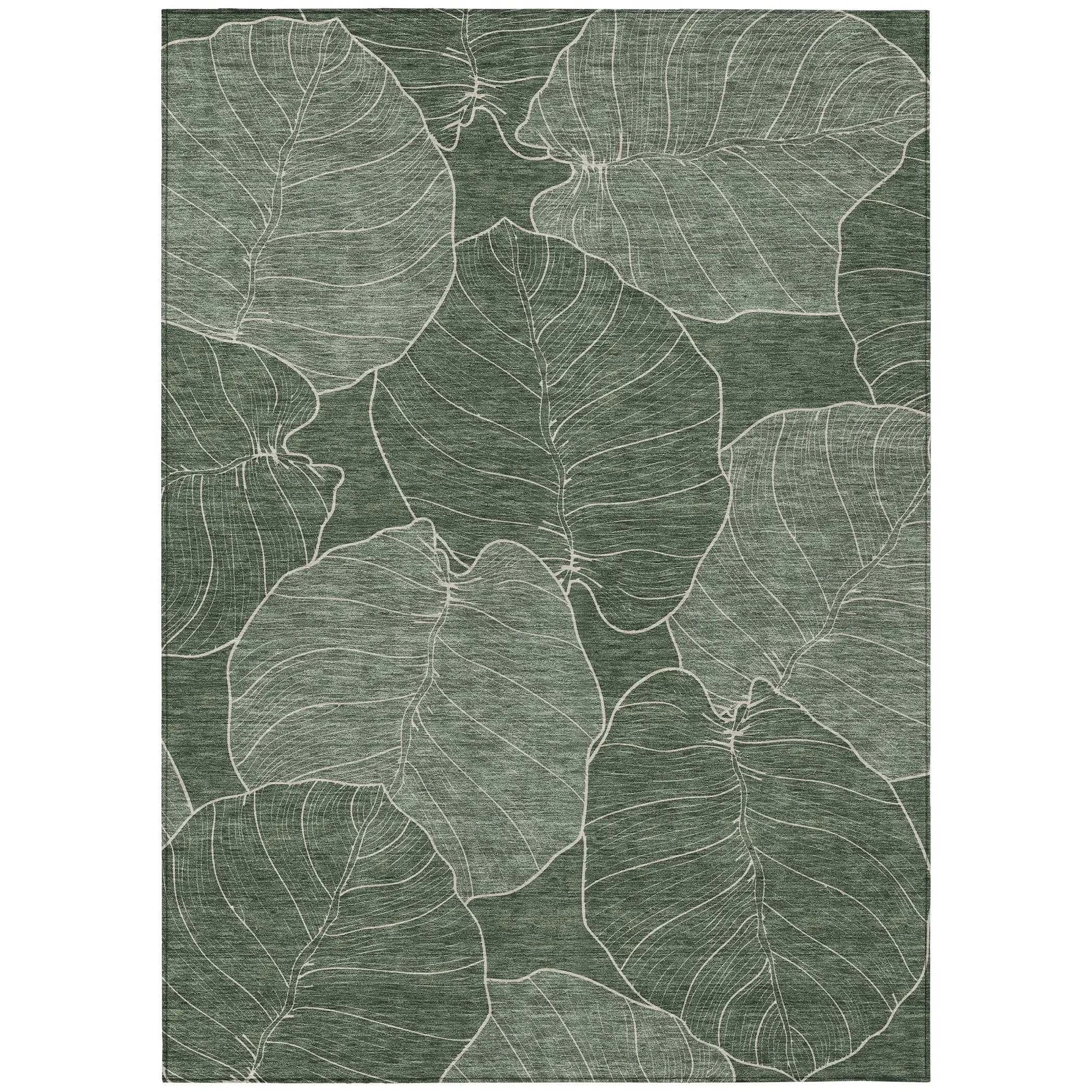 10' X 14' Green And Ivory Floral Washable Indoor Outdoor Area Rug Homeroots Outdoor