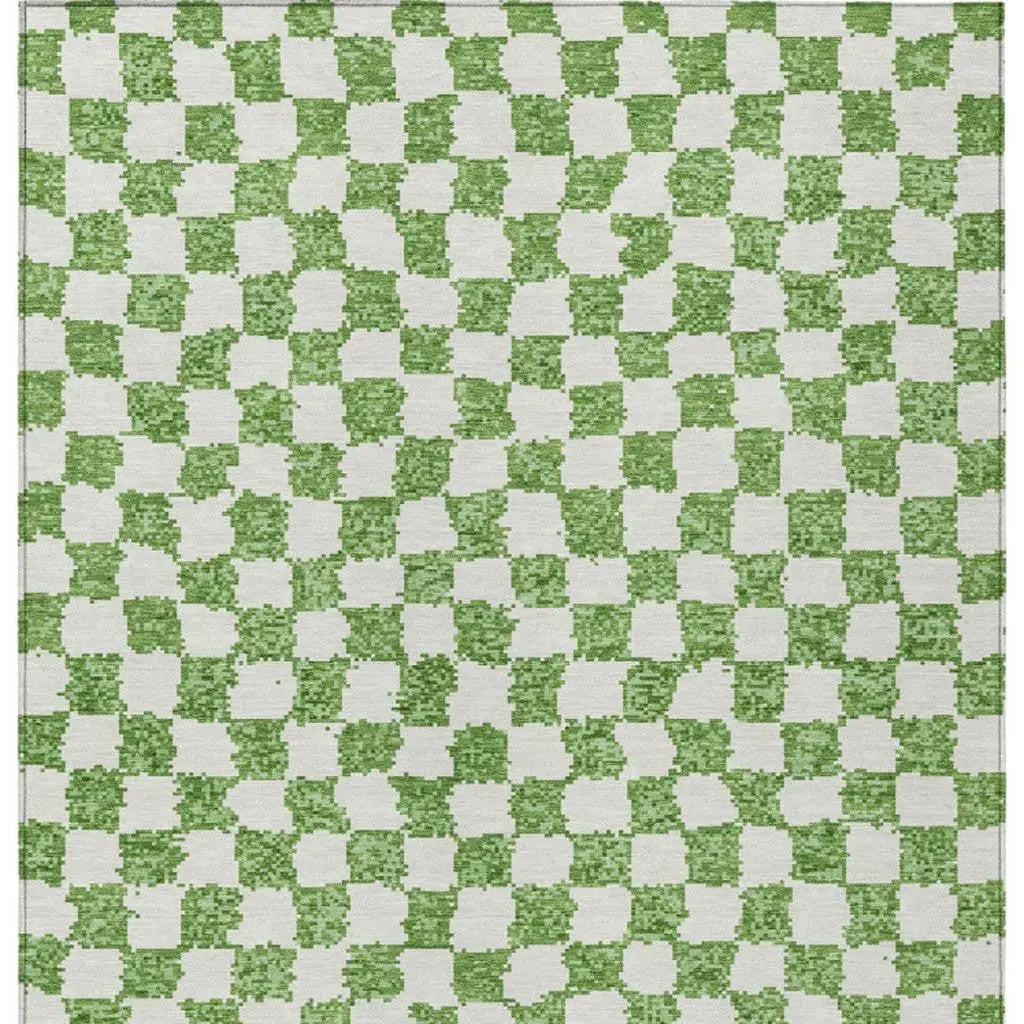 10' X 14' Green And Ivory Geometric Washable Indoor Outdoor Area Rug Homeroots Outdoor