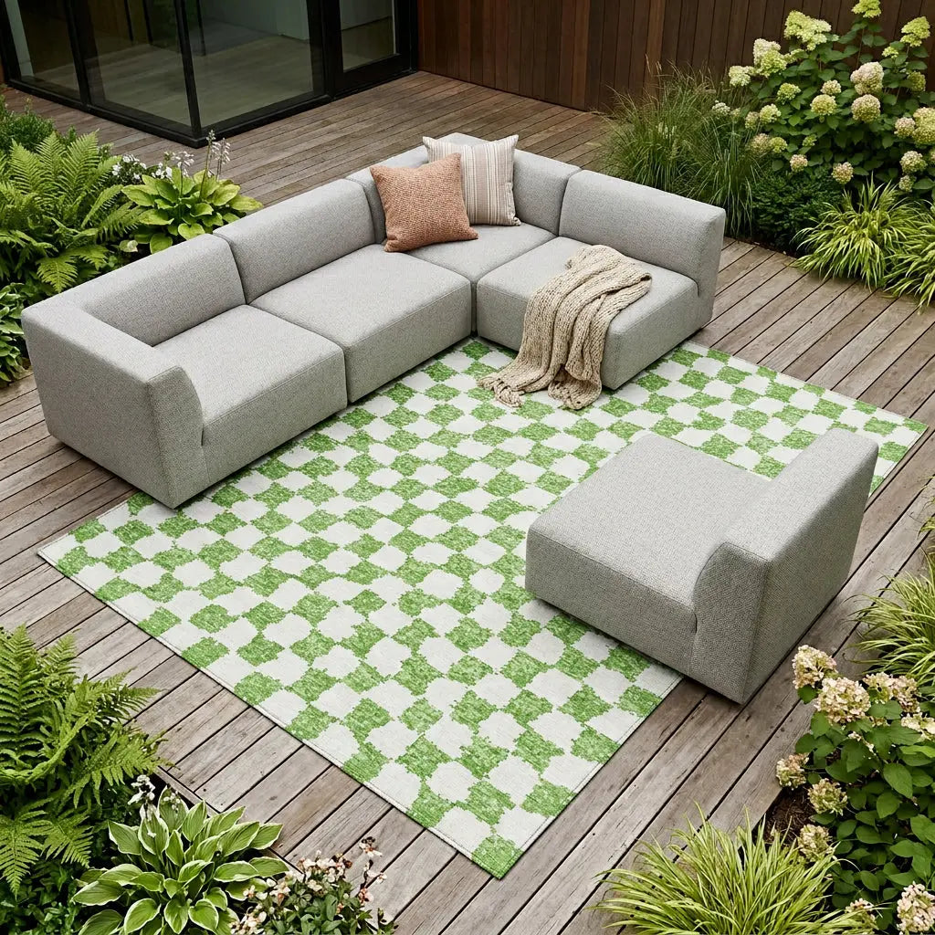 10' X 14' Green And Ivory Geometric Washable Indoor Outdoor Area Rug Homeroots Outdoor