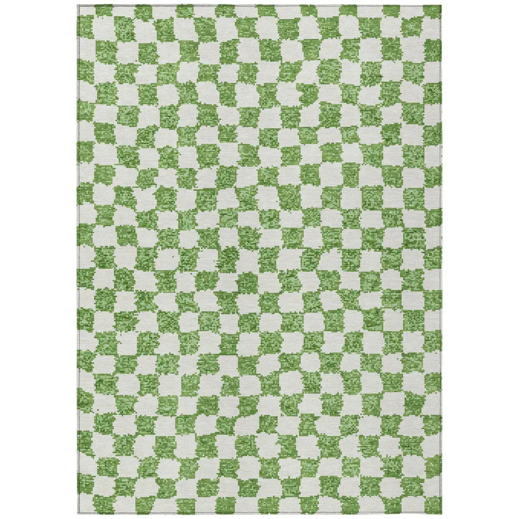 10' X 14' Green And Ivory Geometric Washable Indoor Outdoor Area Rug Homeroots Outdoor