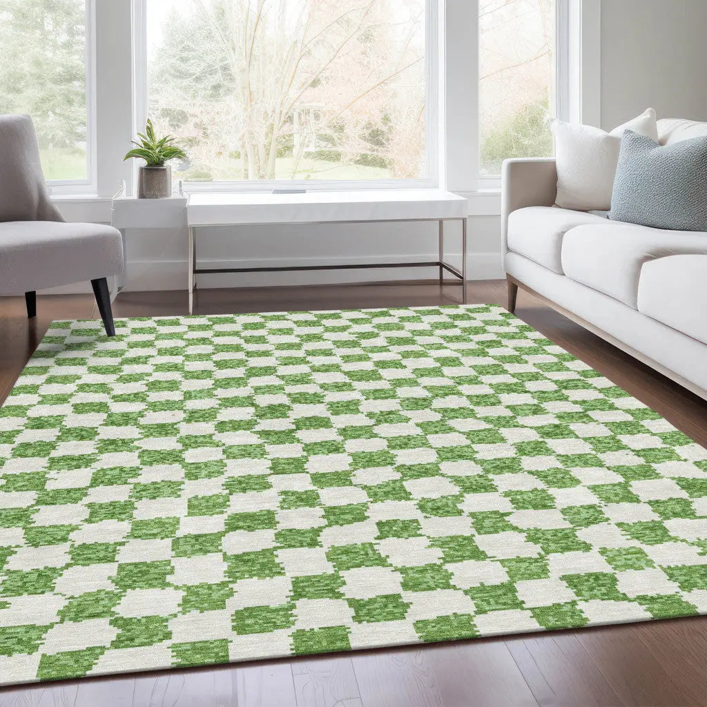 10' X 14' Green And Ivory Geometric Washable Indoor Outdoor Area Rug Homeroots Outdoor
