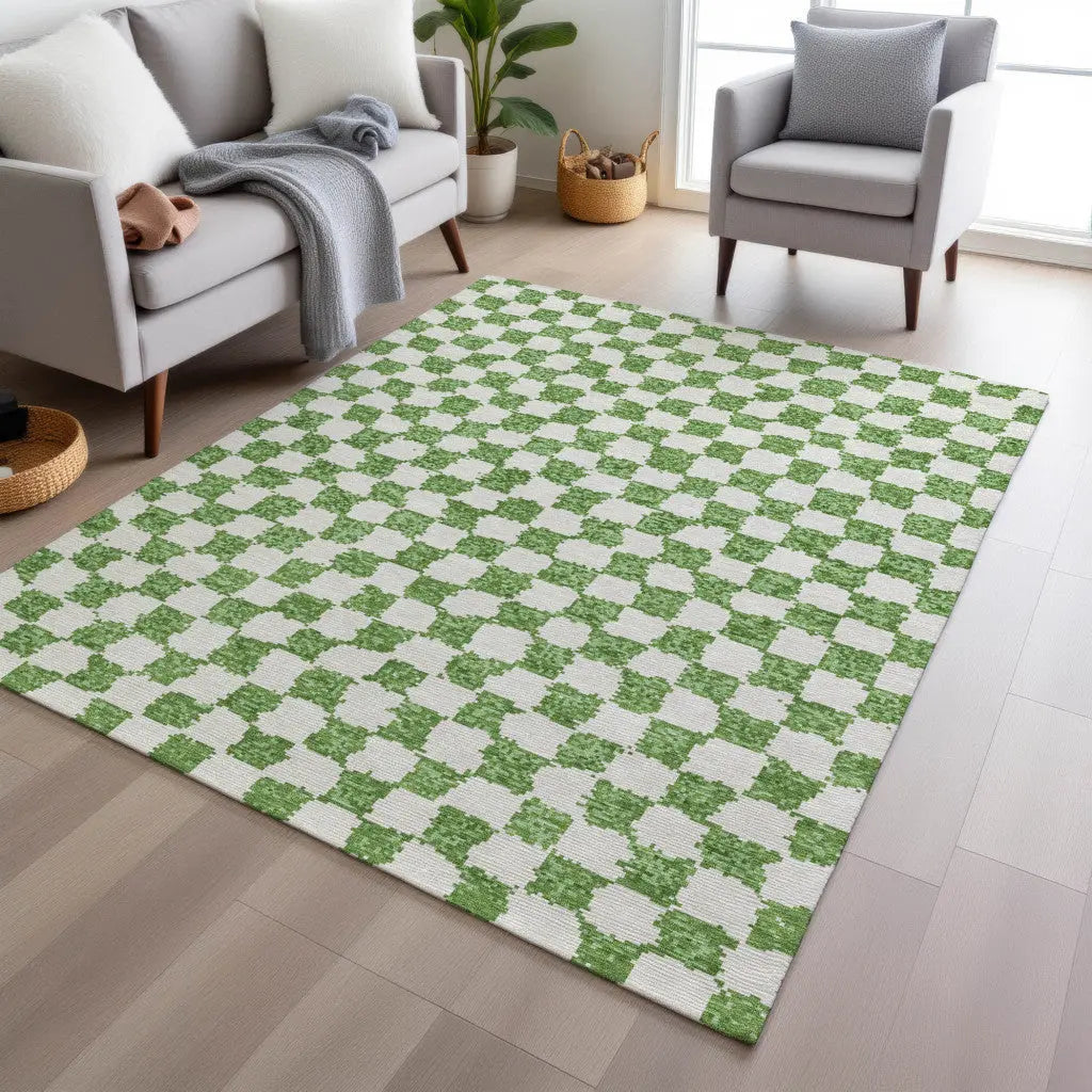 10' X 14' Green And Ivory Geometric Washable Indoor Outdoor Area Rug Homeroots Outdoor