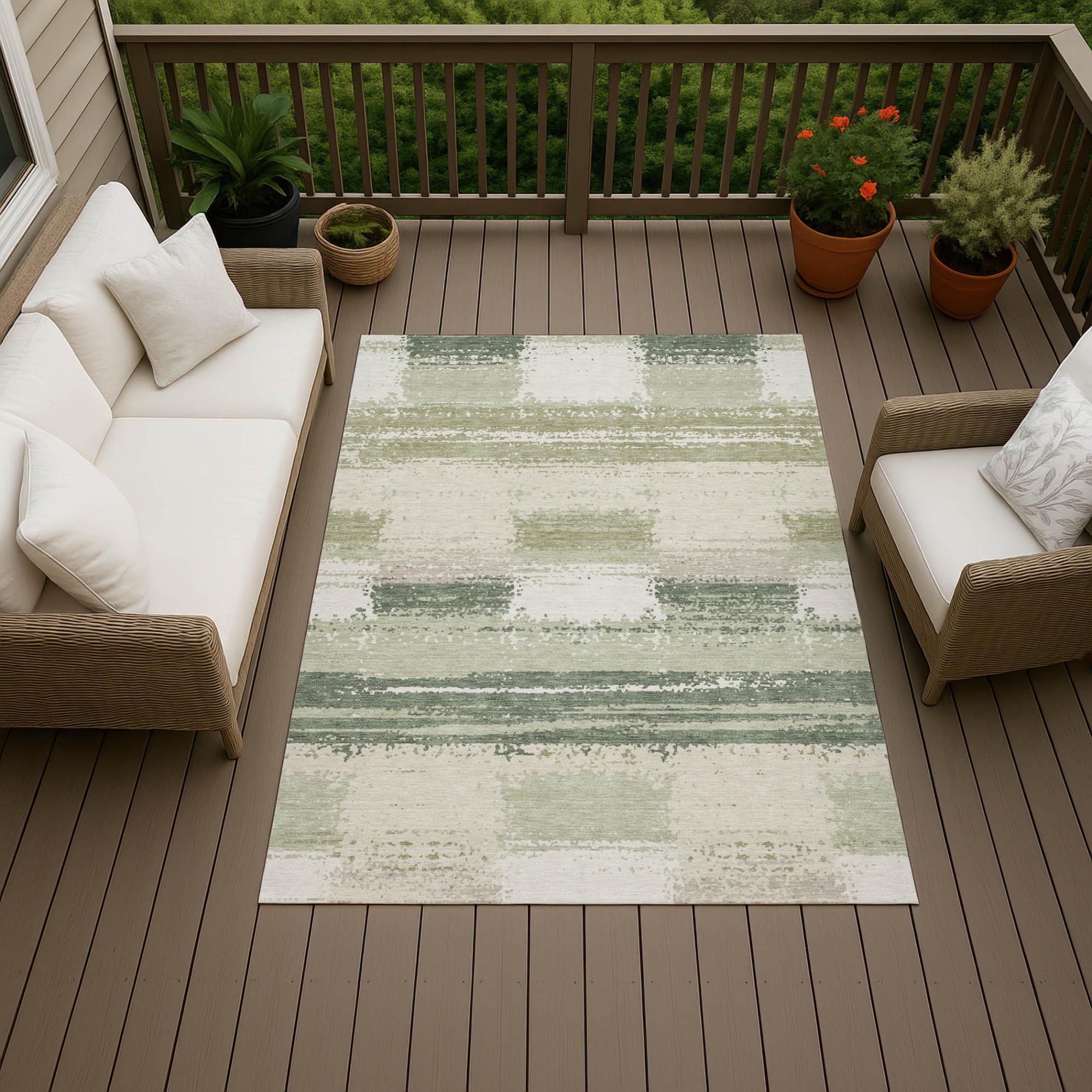10' X 14' Green And Ivory Geometric Washable Indoor Outdoor Area Rug Homeroots Outdoor