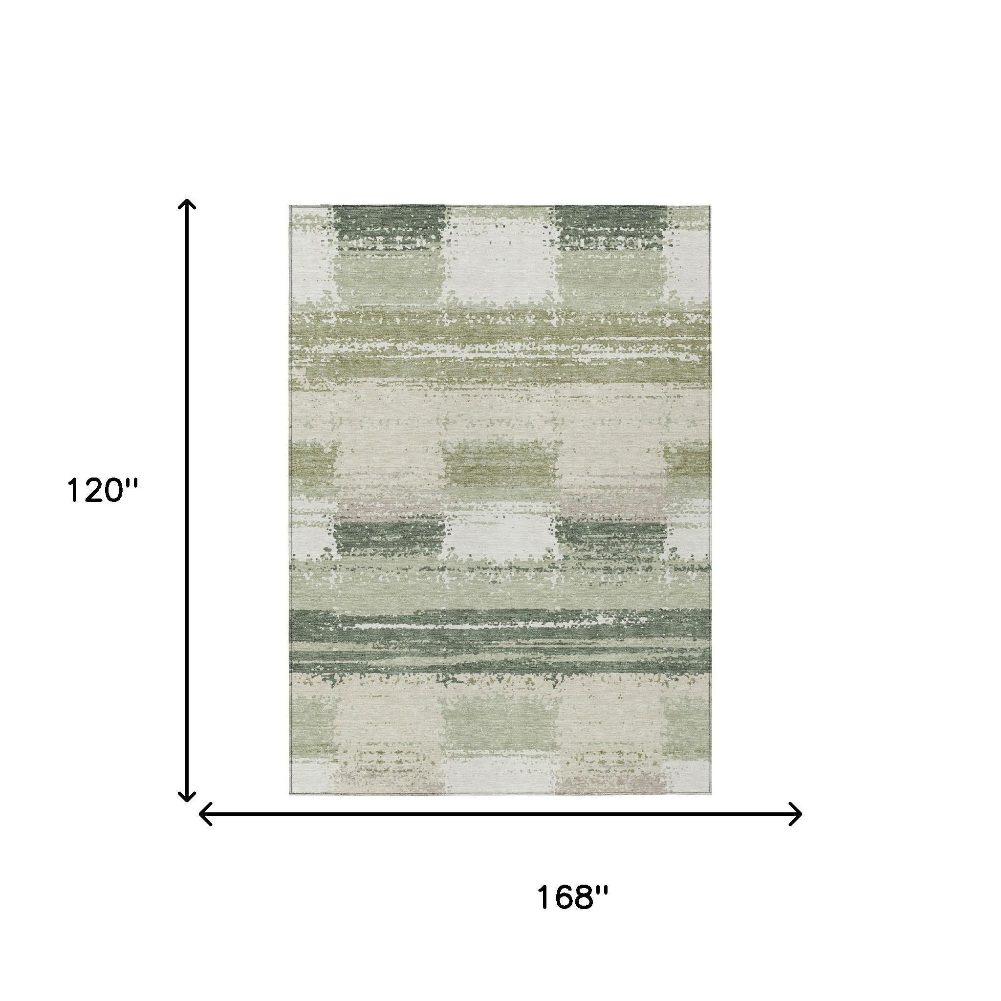 10' X 14' Green And Ivory Geometric Washable Indoor Outdoor Area Rug Homeroots Outdoor