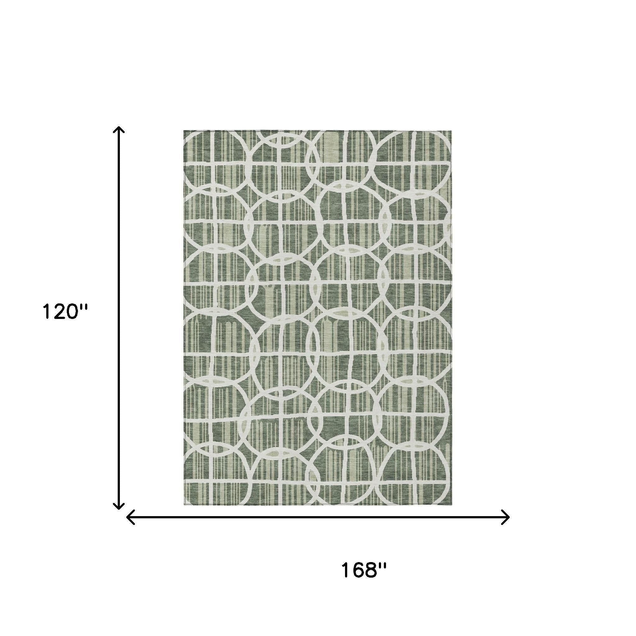 10' X 14' Green And Ivory Geometric Washable Indoor Outdoor Area Rug Homeroots Outdoor