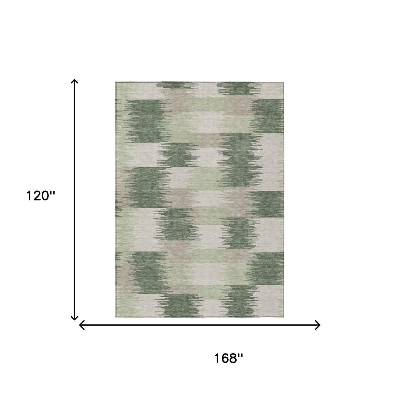 10' X 14' Green And Ivory Geometric Washable Indoor Outdoor Area Rug Homeroots Outdoor