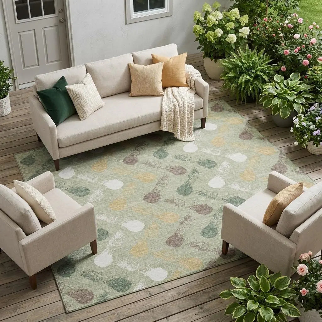 10' X 14' Green And Ivory Geometric Washable Indoor Outdoor Area Rug Homeroots Outdoor