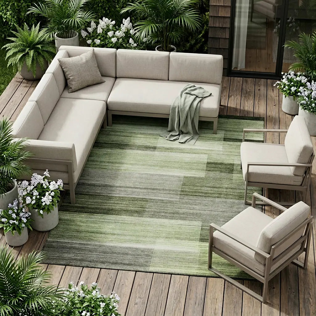 10' X 14' Green And Ivory Striped Washable Indoor Outdoor Area Rug Homeroots Outdoor