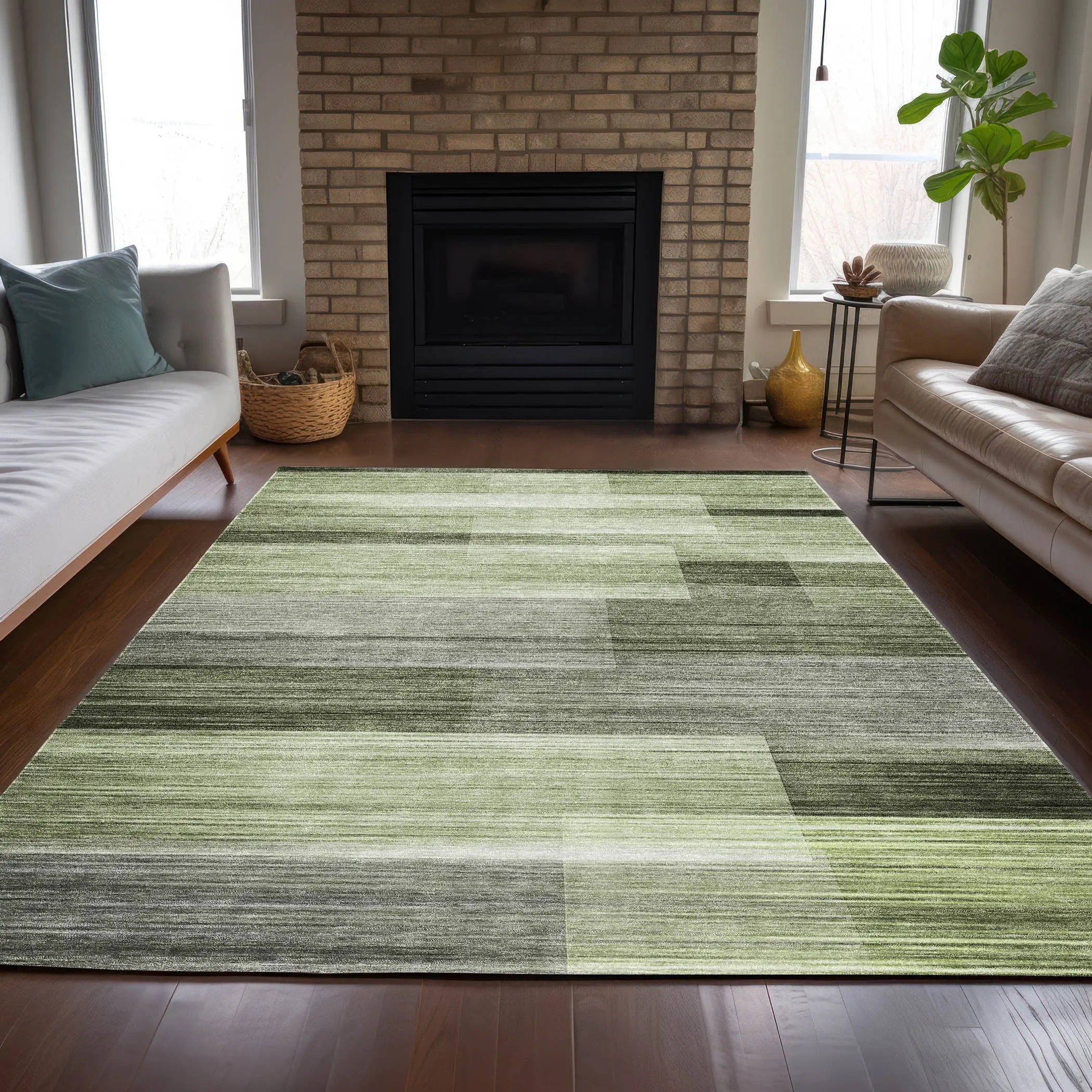 10' X 14' Green And Ivory Striped Washable Indoor Outdoor Area Rug Homeroots Outdoor