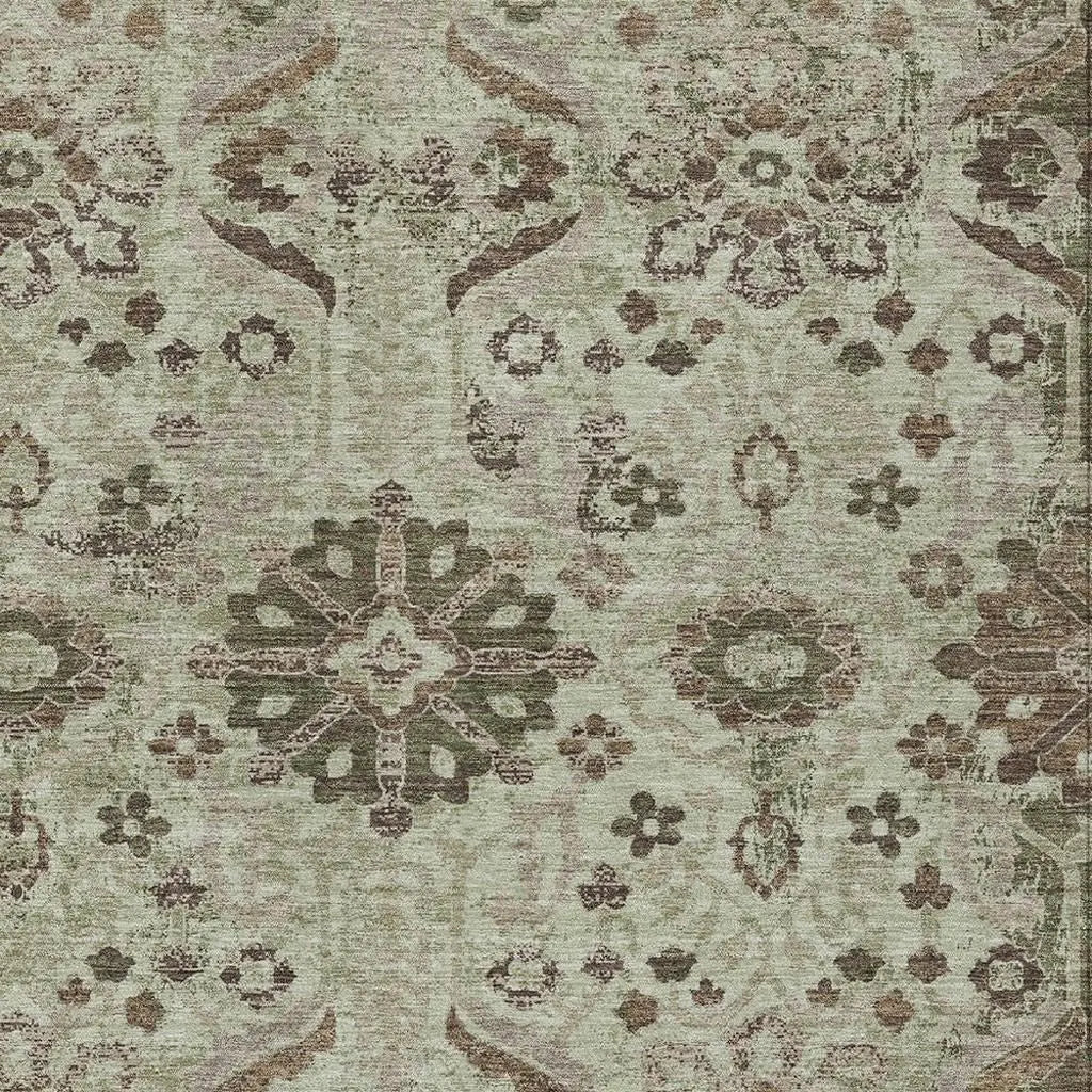 10' X 14' Green And Khaki Damask Washable Indoor Outdoor Area Rug Homeroots Outdoor