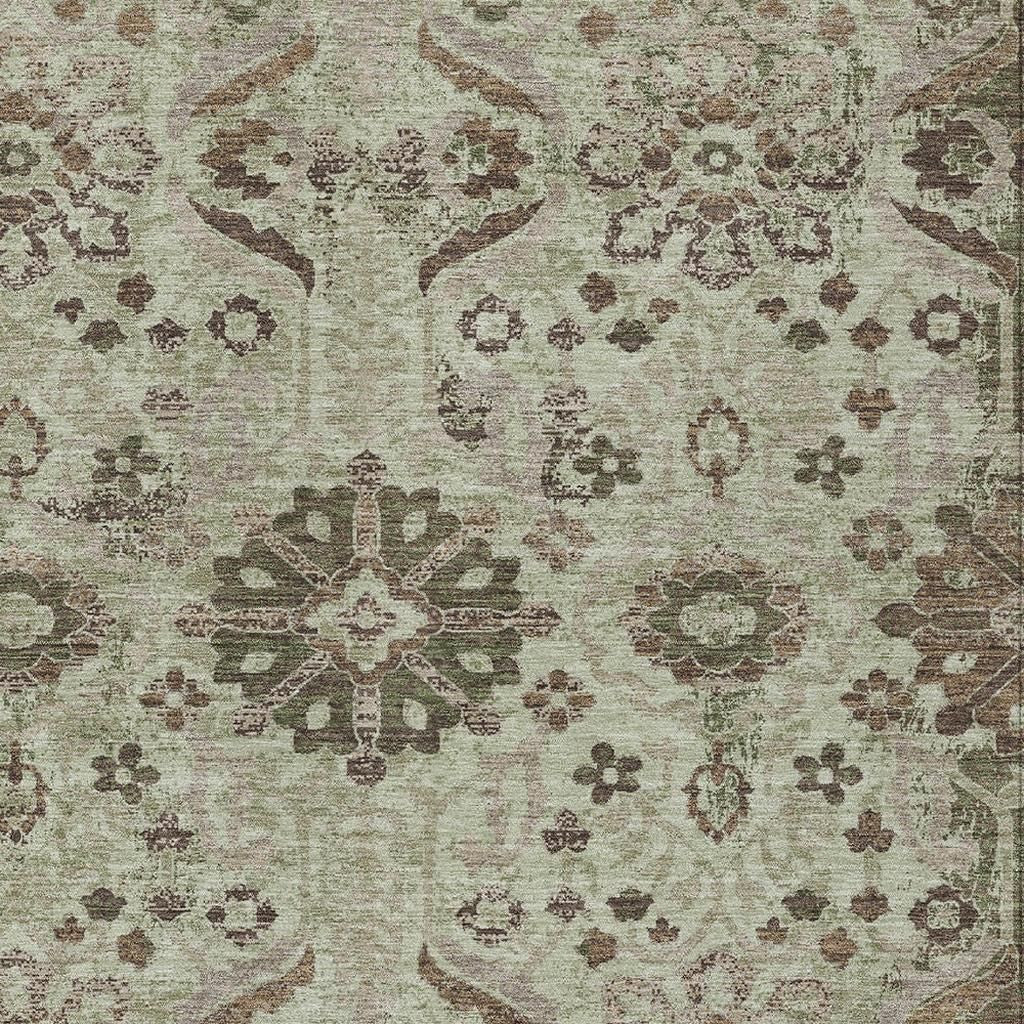 10' X 14' Green And Khaki Damask Washable Indoor Outdoor Area Rug Homeroots Outdoor