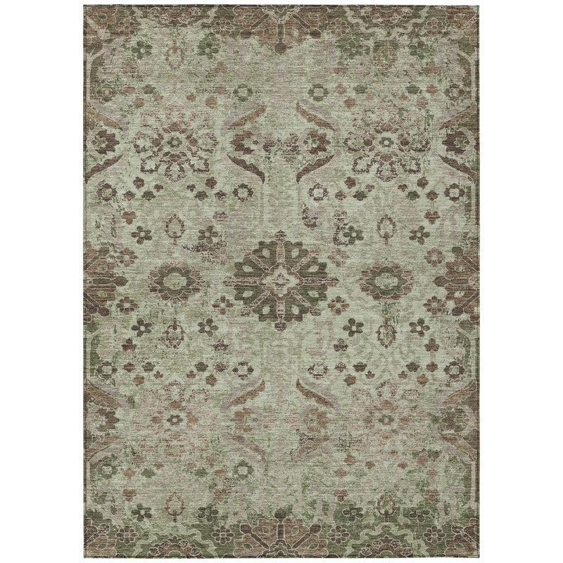 10' X 14' Green And Khaki Damask Washable Indoor Outdoor Area Rug Homeroots Outdoor