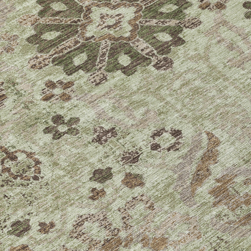 10' X 14' Green And Khaki Damask Washable Indoor Outdoor Area Rug Homeroots Outdoor