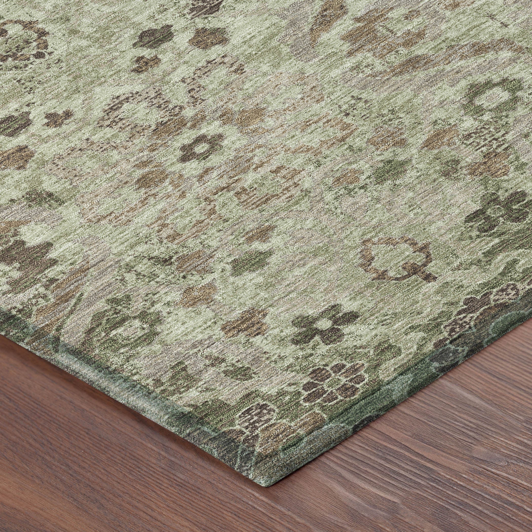 10' X 14' Green And Khaki Damask Washable Indoor Outdoor Area Rug Homeroots Outdoor