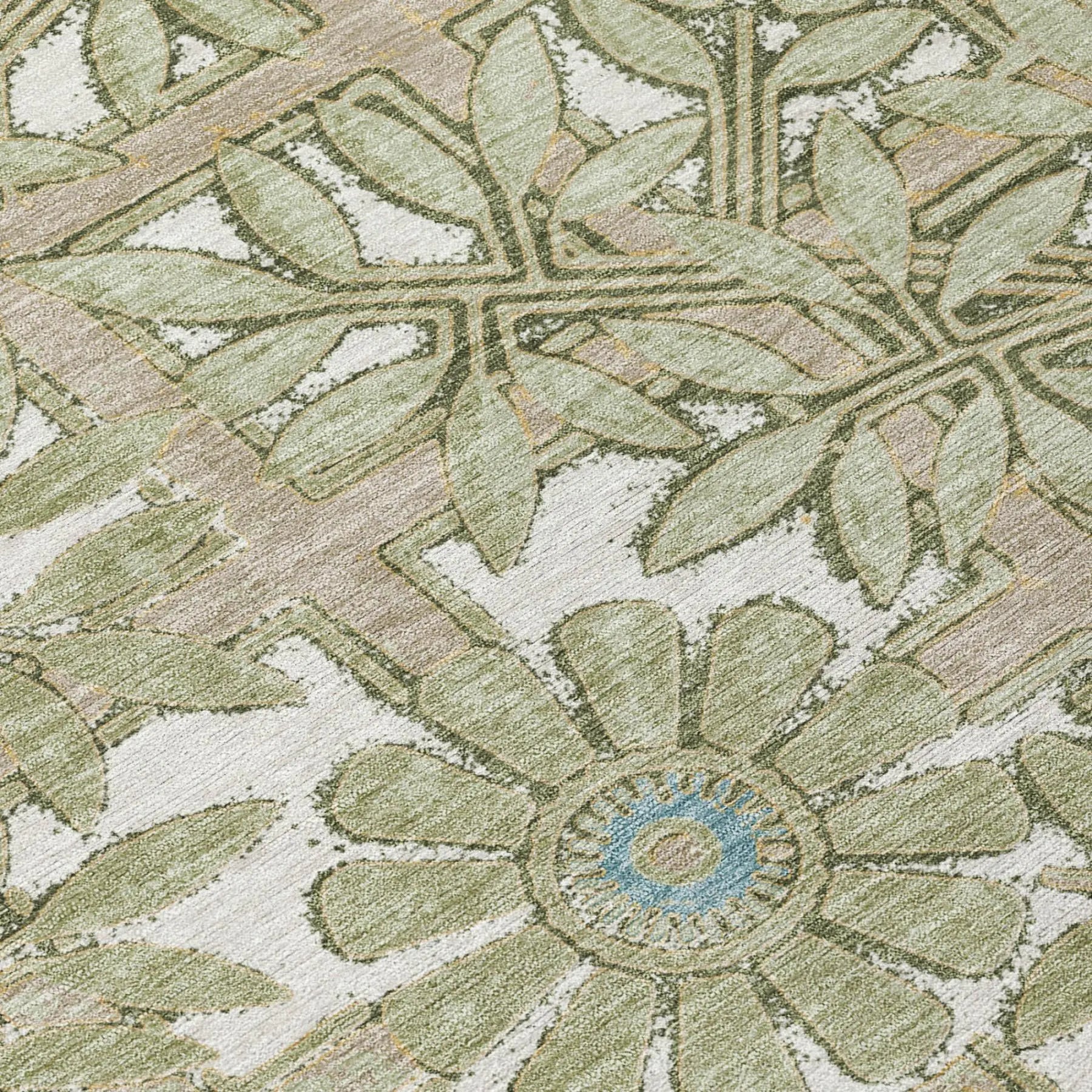 10' X 14' Green And Khaki Floral Washable Indoor Outdoor Area Rug Homeroots Outdoor