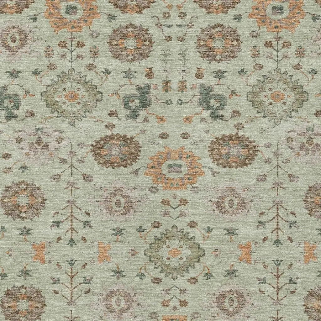 10' X 14' Green And Khaki Geometric Washable Indoor Outdoor Area Rug Homeroots Outdoor