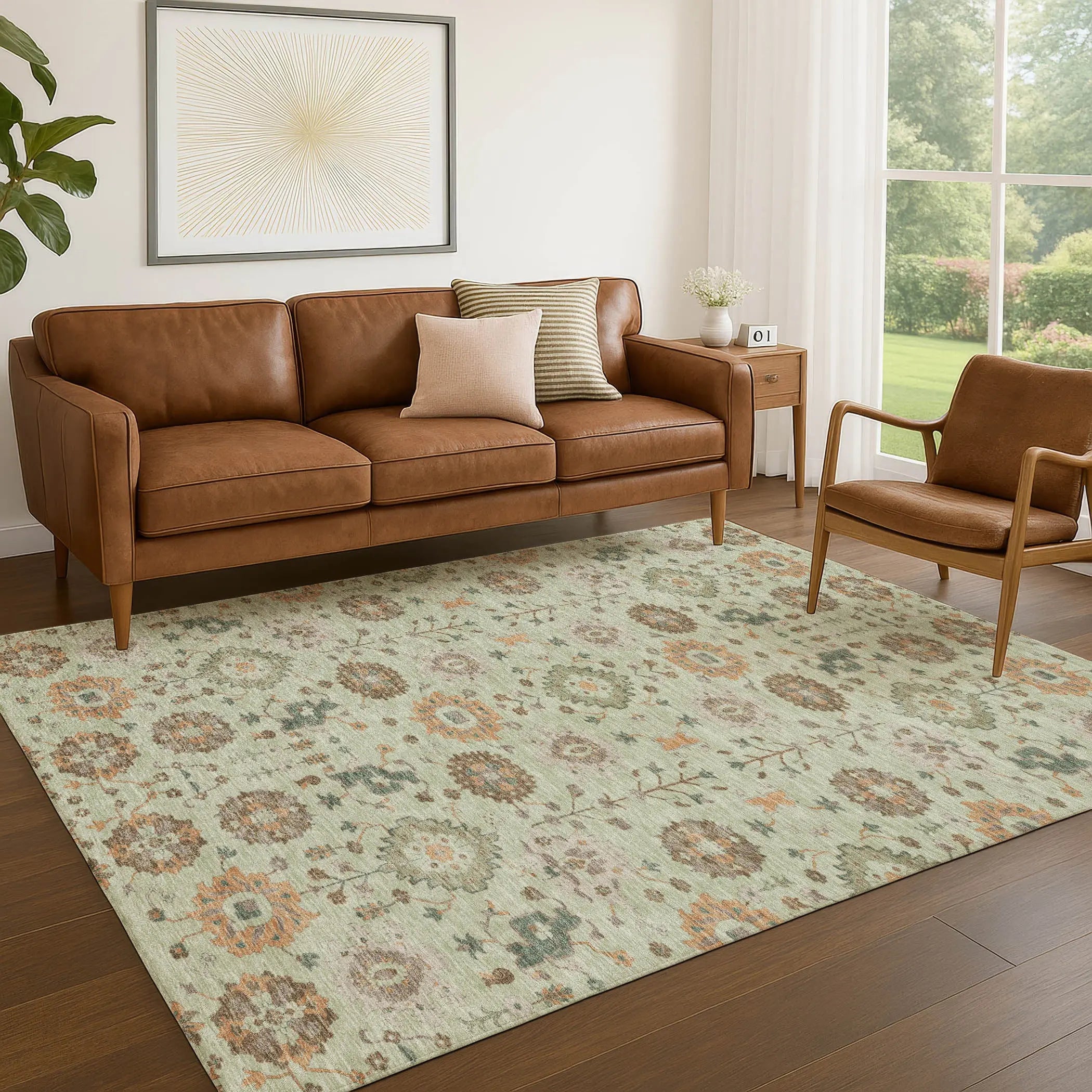 10' X 14' Green And Khaki Geometric Washable Indoor Outdoor Area Rug Homeroots Outdoor