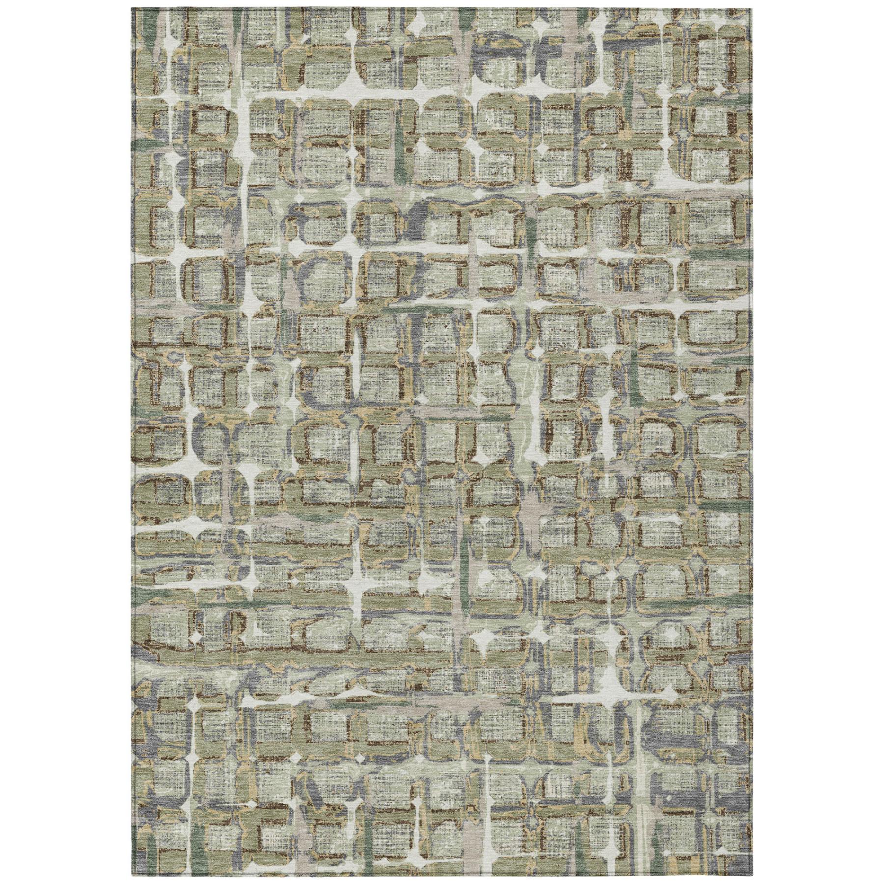 10' X 14' Green And Khaki Geometric Washable Indoor Outdoor Area Rug Homeroots Outdoor